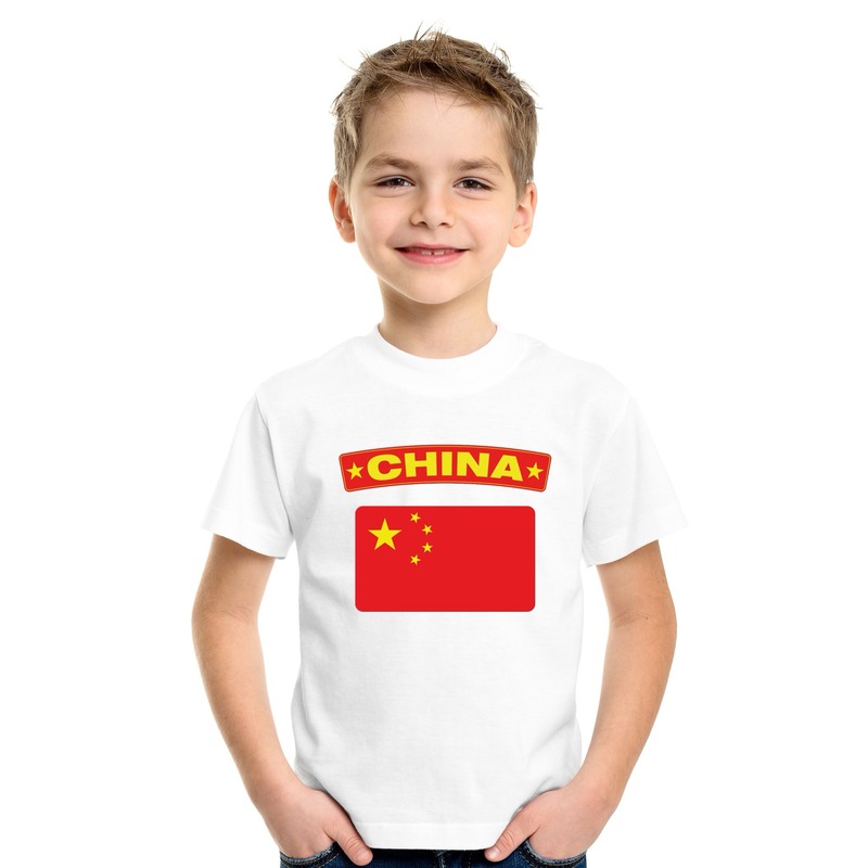T-shirt met Chinese vlag wit kinderen
