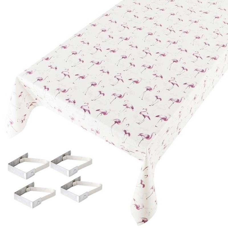 Tafelkleed-tafelzeil flamingo print 140 x 170 cm met 4 klemmen