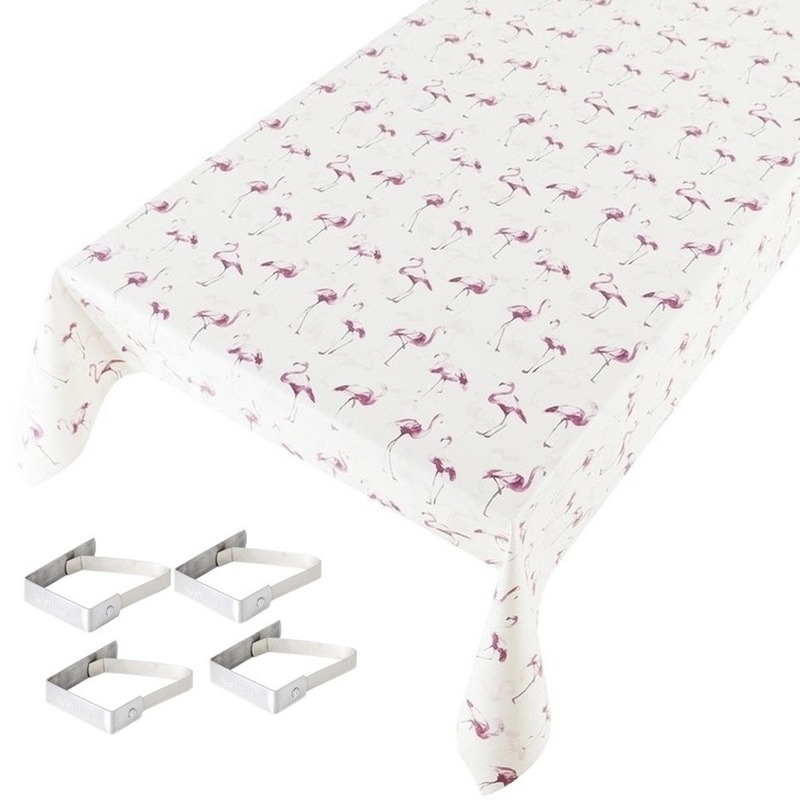 Tafelkleed-tafelzeil flamingo print 140 x 245 cm met 4 klemmen