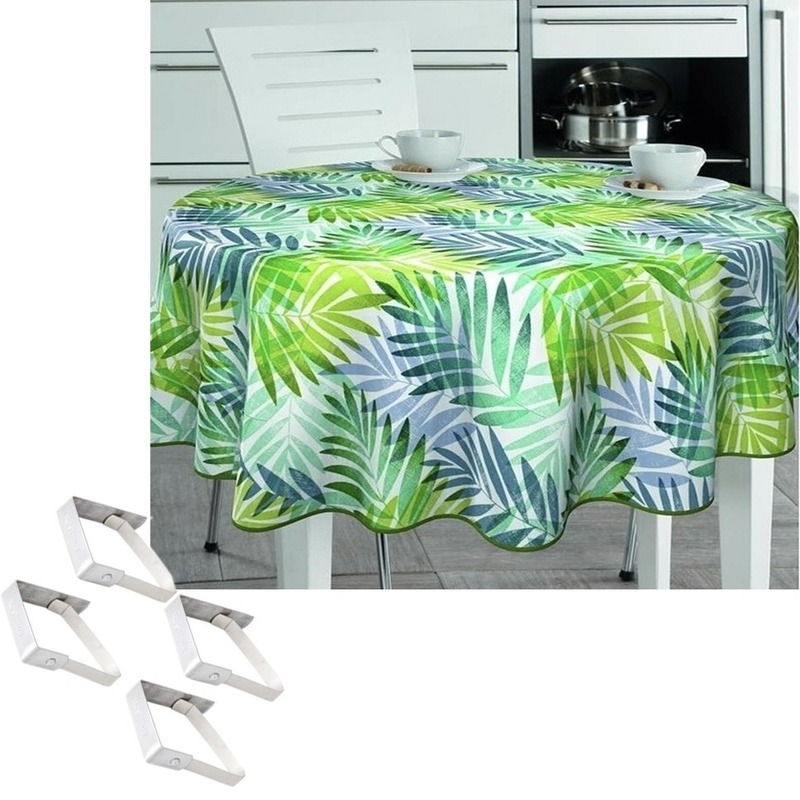 Tafelkleed-tafelzeil palmbladeren 160 cm rond met 4 klemmen