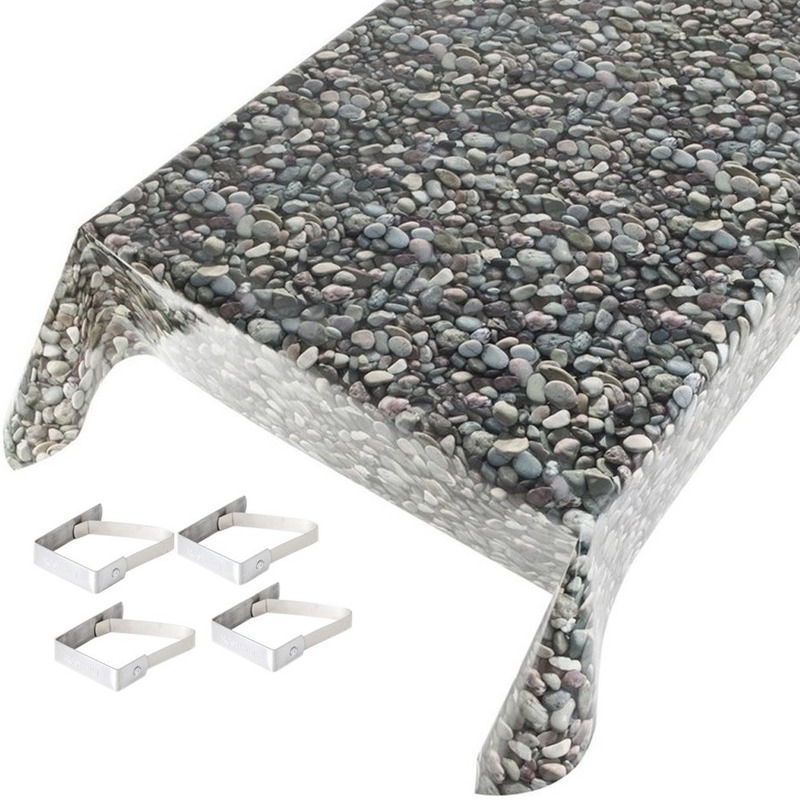 Tafelkleed-tafelzeil stenen motief 140 x 245 cm met 4 klemmen