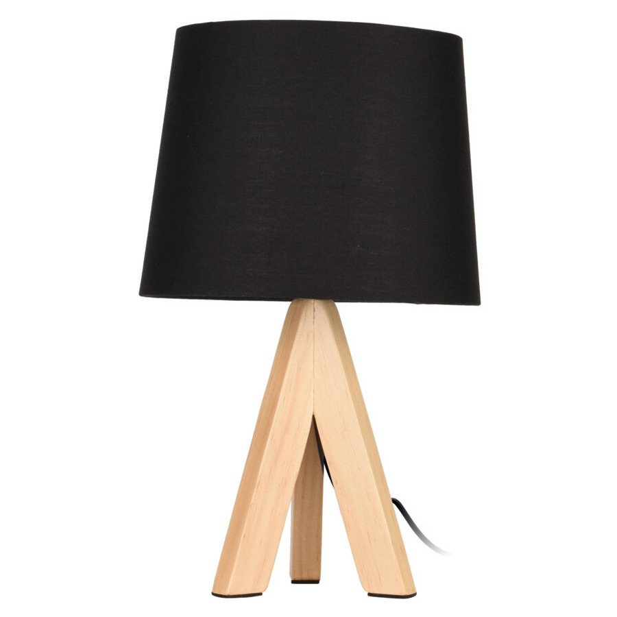Tafellamp-schemerlampje zwarte kap en houten poten 29 cm