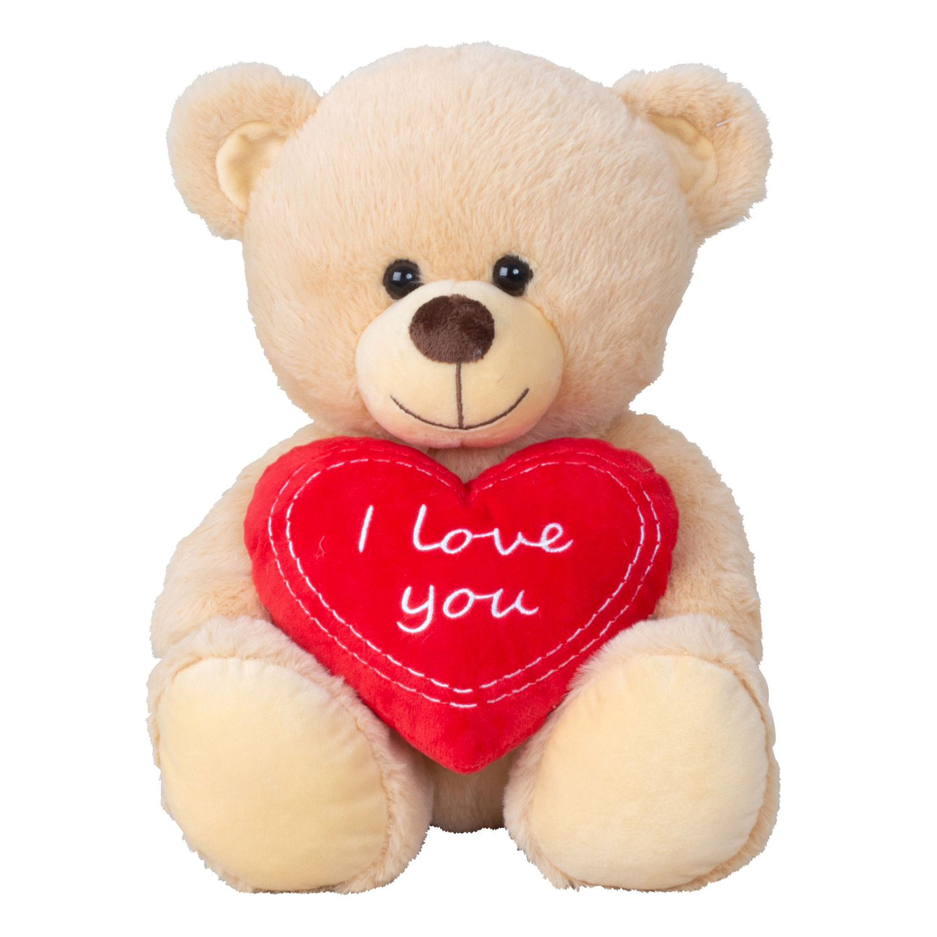Merkloos Teddy beer knuffel van zachte pluche - met liefdes hartje - 30 cm zittend -