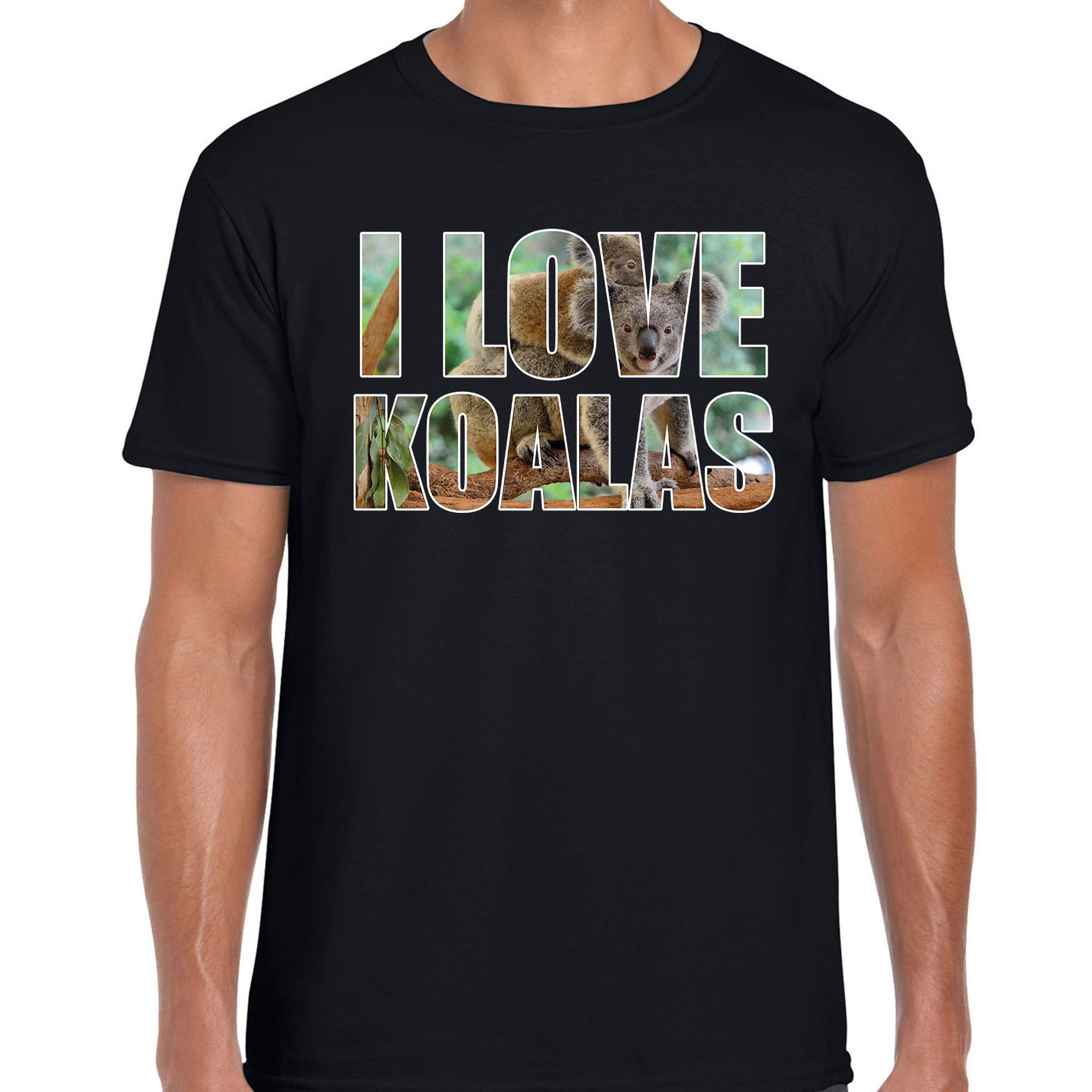 Tekst t-shirt I love koalas met dieren foto van een koala zwart voor heren