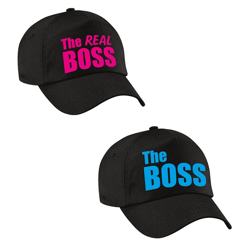 The Boss en The Real boss caps blauw-roze tekst volwassenen