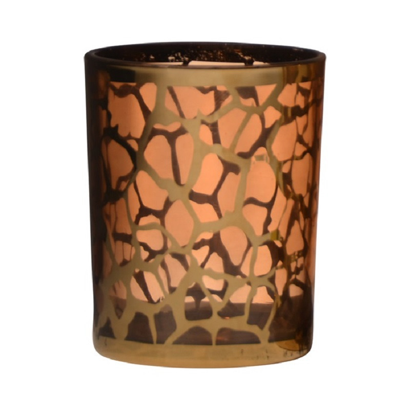 Theelichthouders-waxinelichthouders giraffe print glas goud 12.5 x 10 cm