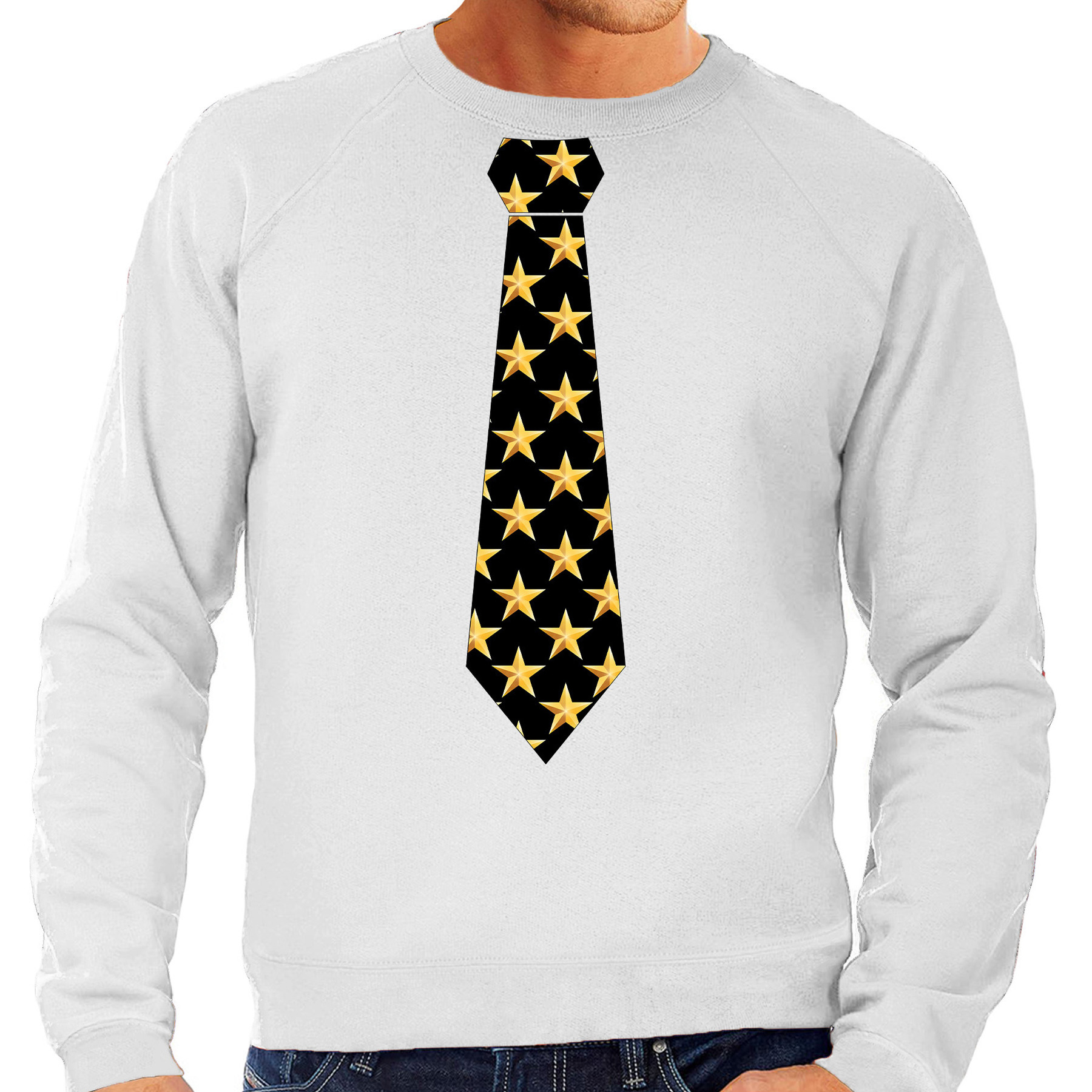 Thema verkleed sweater-trui sterretjes stropdas grijs voor heren
