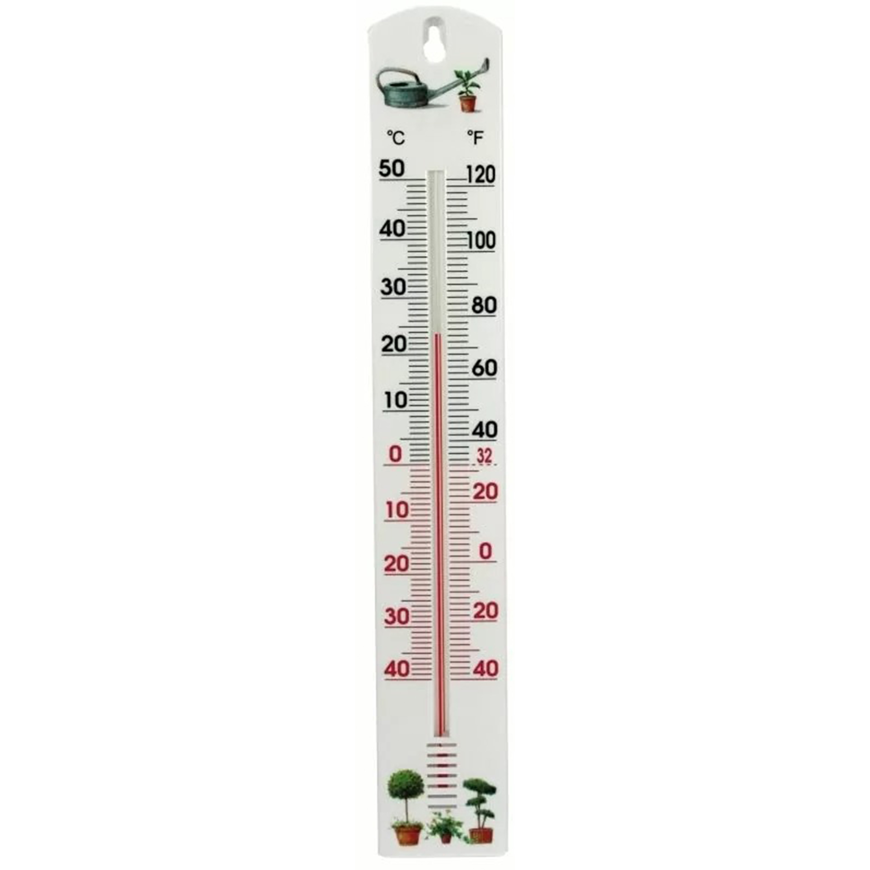 Thermometer buiten wit kunststof 40 cm plantjes print