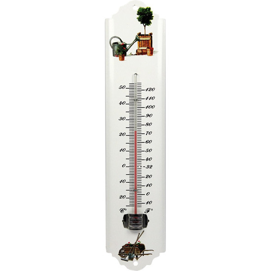 Thermometer tuin-buiten metaal wit 30 cm