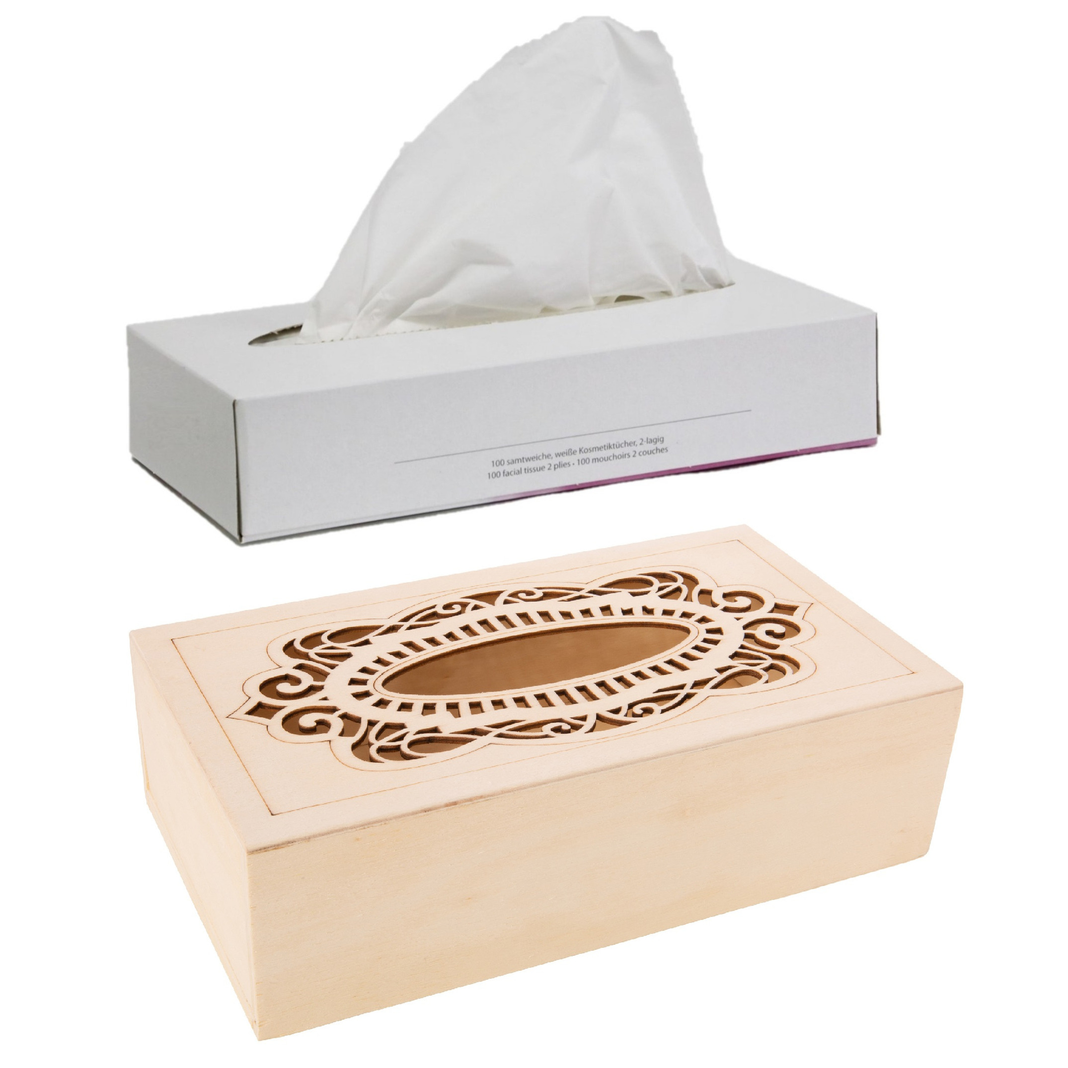Tissuedoos-tissuebox van hout met sierlijk design 26 x 14 cm met vulling