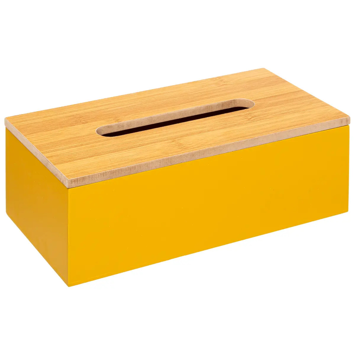 Tissuedoos-zakdoekjes box geel MDF hout bamboe deksel 25 x 13 x 9 cm