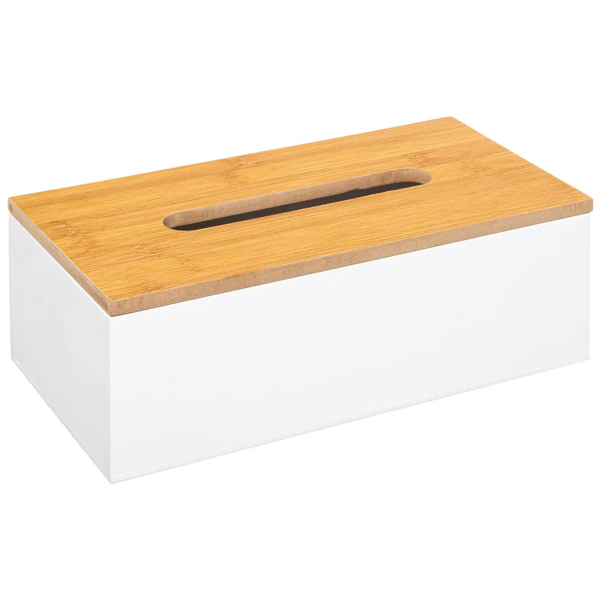 Tissuedoos-zakdoekjes box wit MDF hout bamboe deksel 25 x 13 x 9 cm