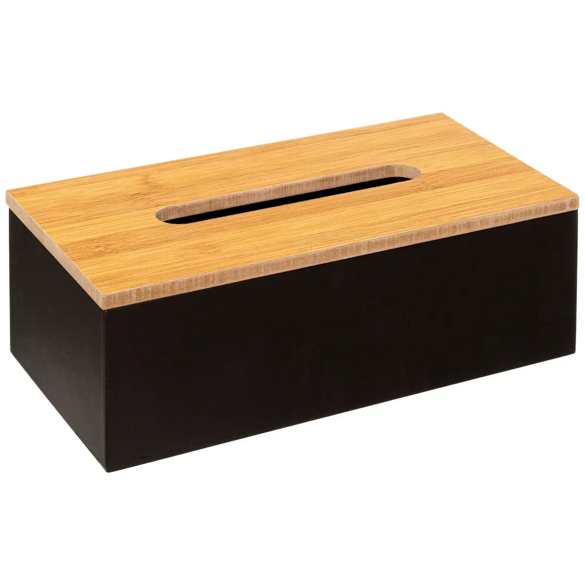 Tissuedoos-zakdoekjes box zwart MDF hout bamboe deksel 25 x 13 x 9 cm