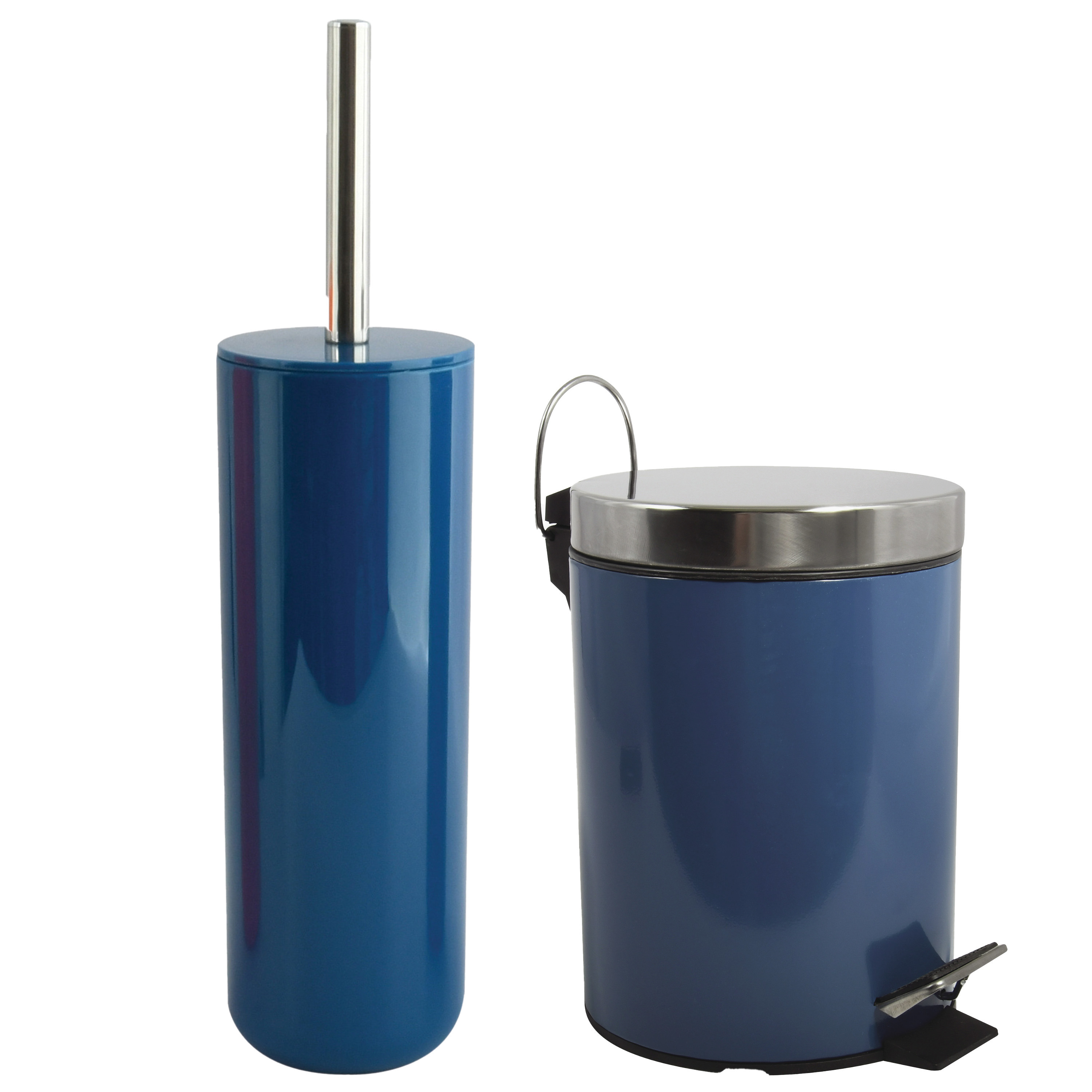 Toiletborstel in houder 38 cm-pedaalemmer 3L set Moods Metaal blauw