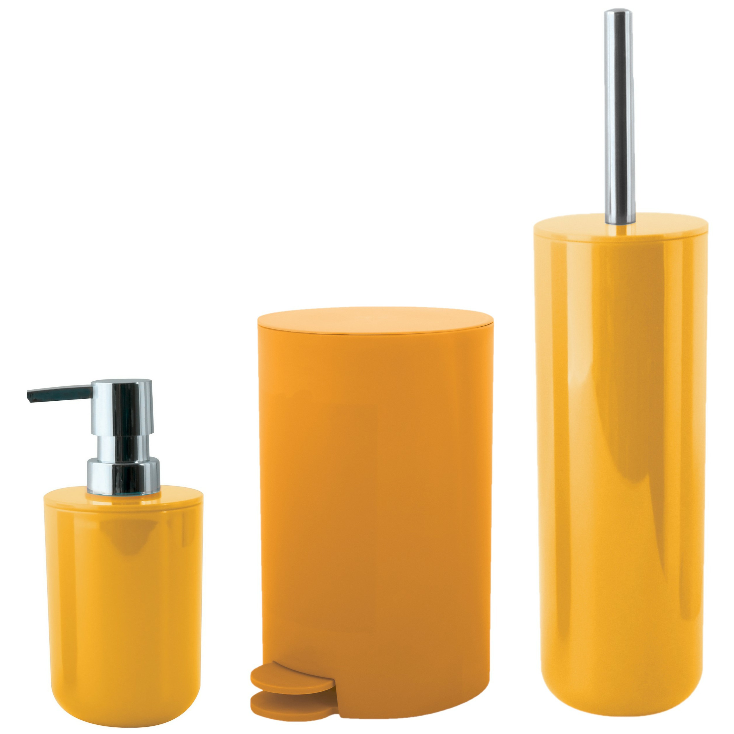 Toiletborstel in houder-zeeppompje-pedaalemmer set Moods kunststof saffraan geel
