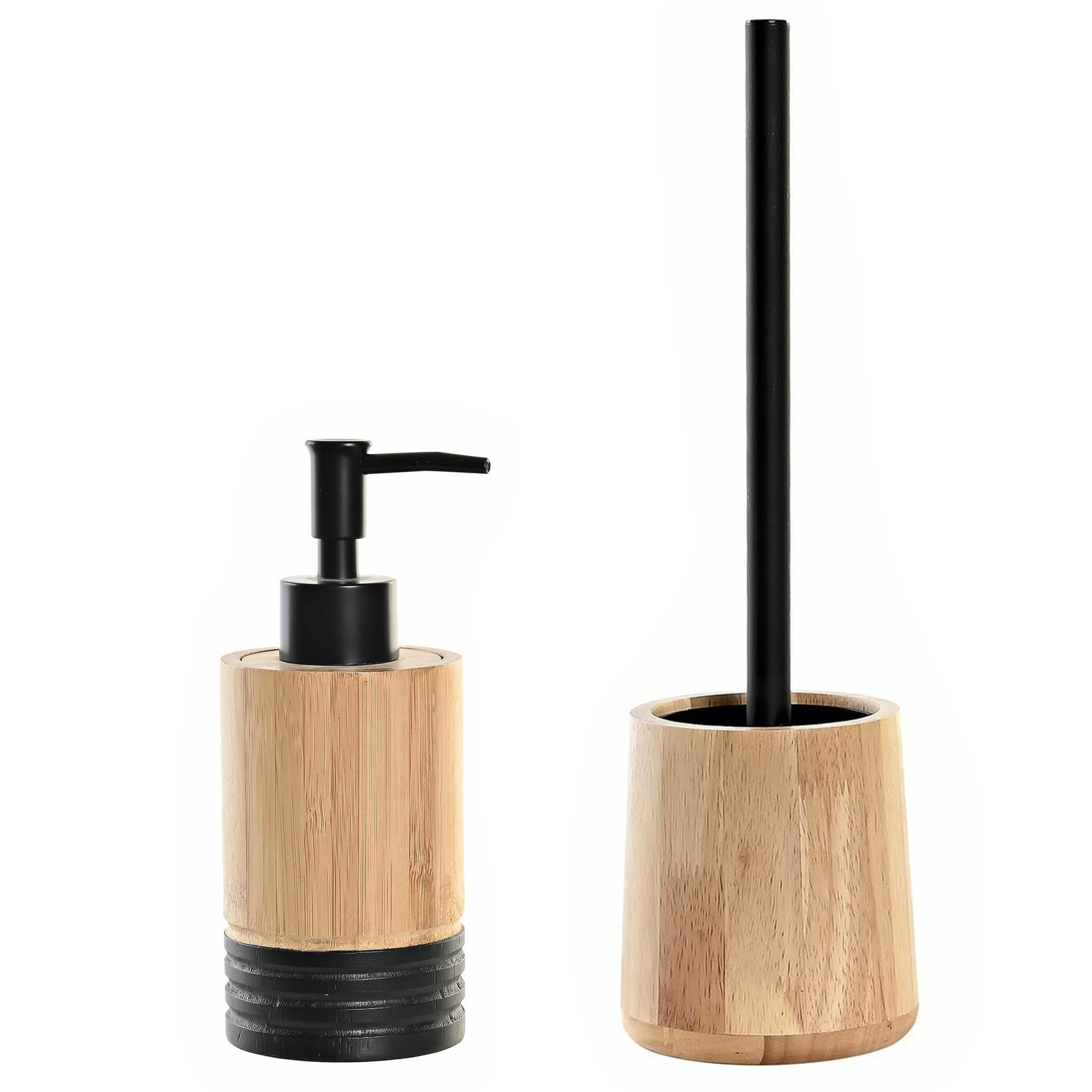 Toiletborstel met houder 38 cm en zeeppompje 300 ml bamboe-metaal