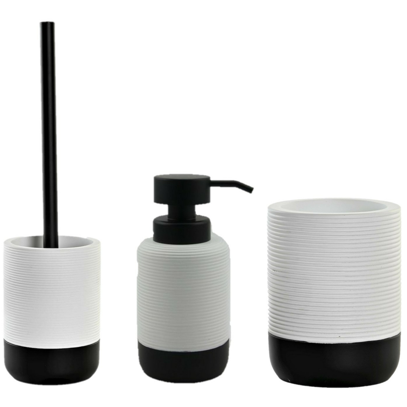 Toiletborstel met houder 38 cm en zeeppompje 300 ml polystone wit-zwart