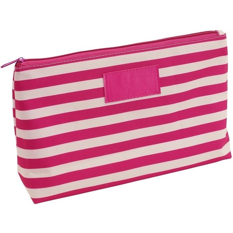 Toilettas-make-up tas gestreept roze-beige 28 cm voor dames