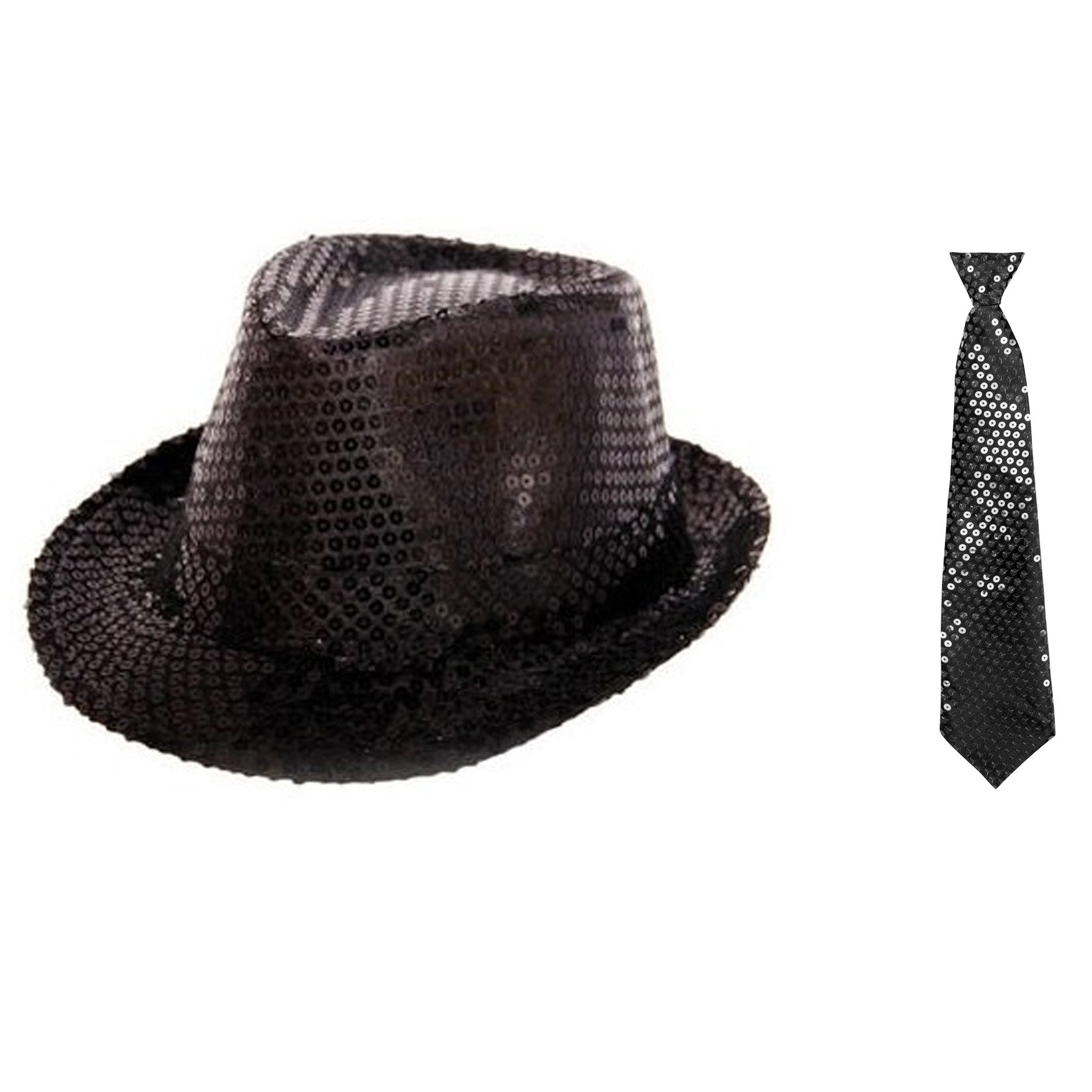 Toppers Carnaval verkleed set glitter hoed en stropdas zwart