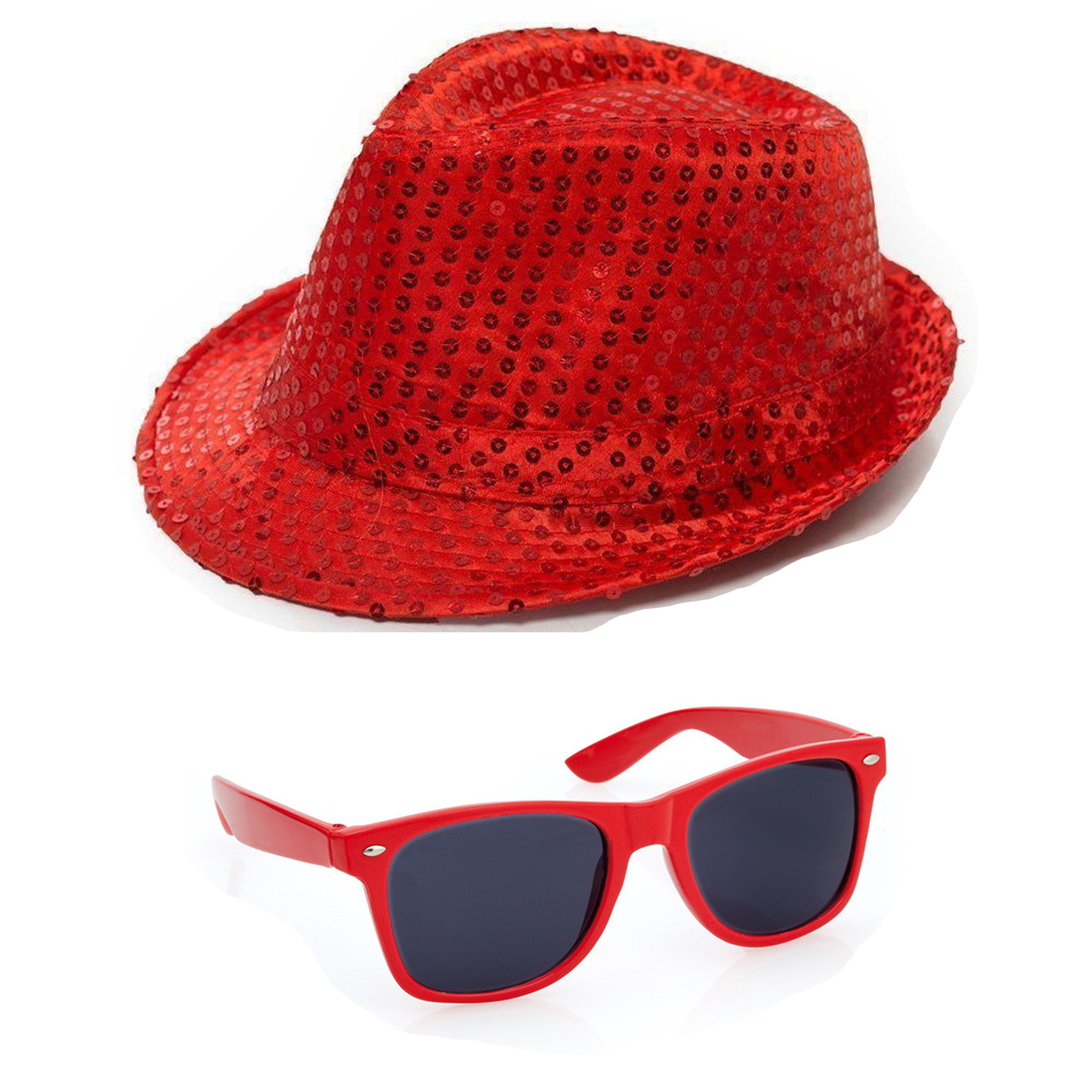 Toppers Carnaval verkleed set hoed en bril rood glitters