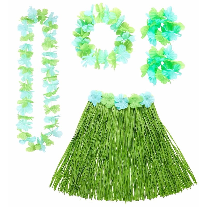 Toppers Hawaii dames verkleed setje rokje en bloemenslingers groen