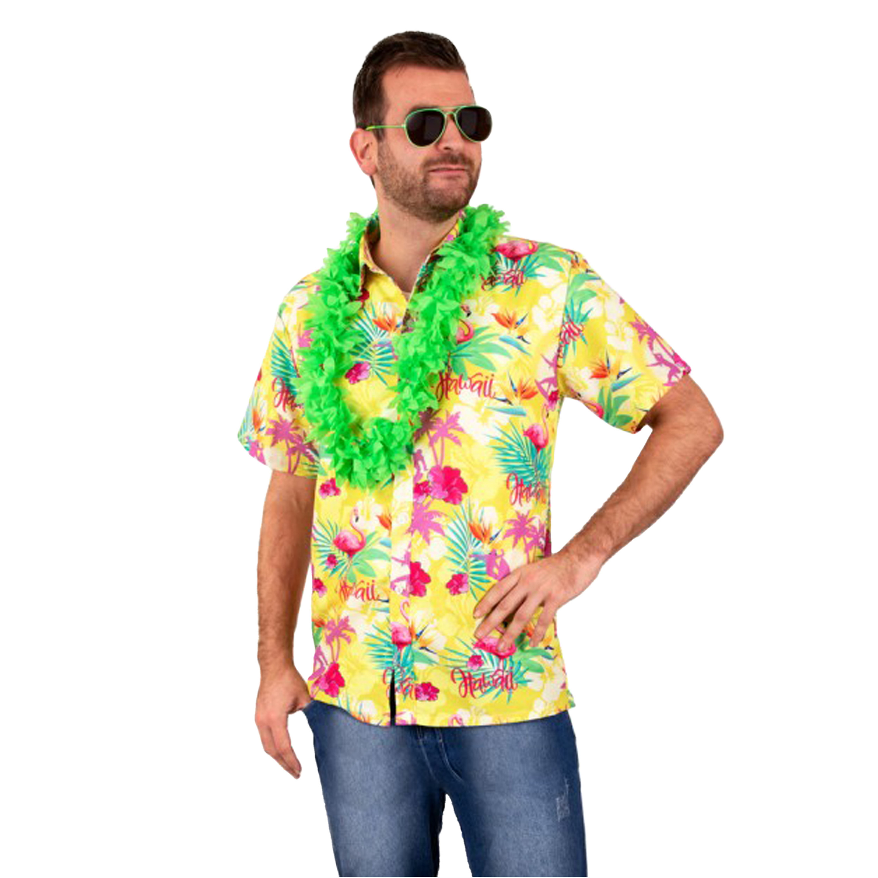 Toppers Hawaii shirt-blouse Verkleedkleding Heren Tropische bloemen geel