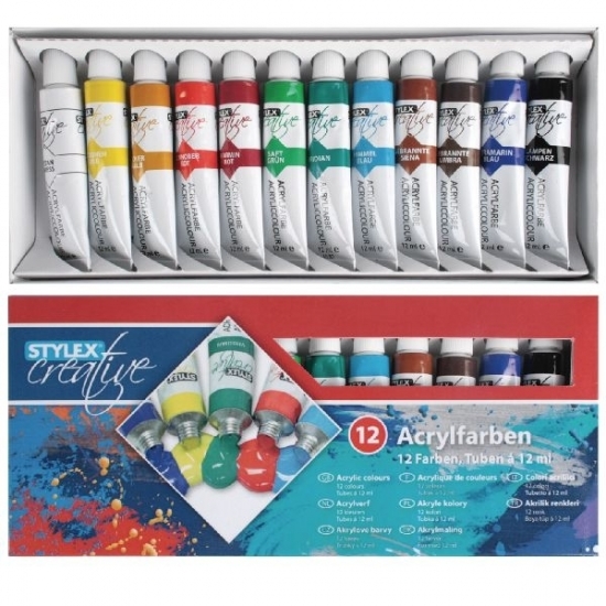 Toppoint acrylverf voor kinderen 12x kleuren 12 ml tubes schilderen