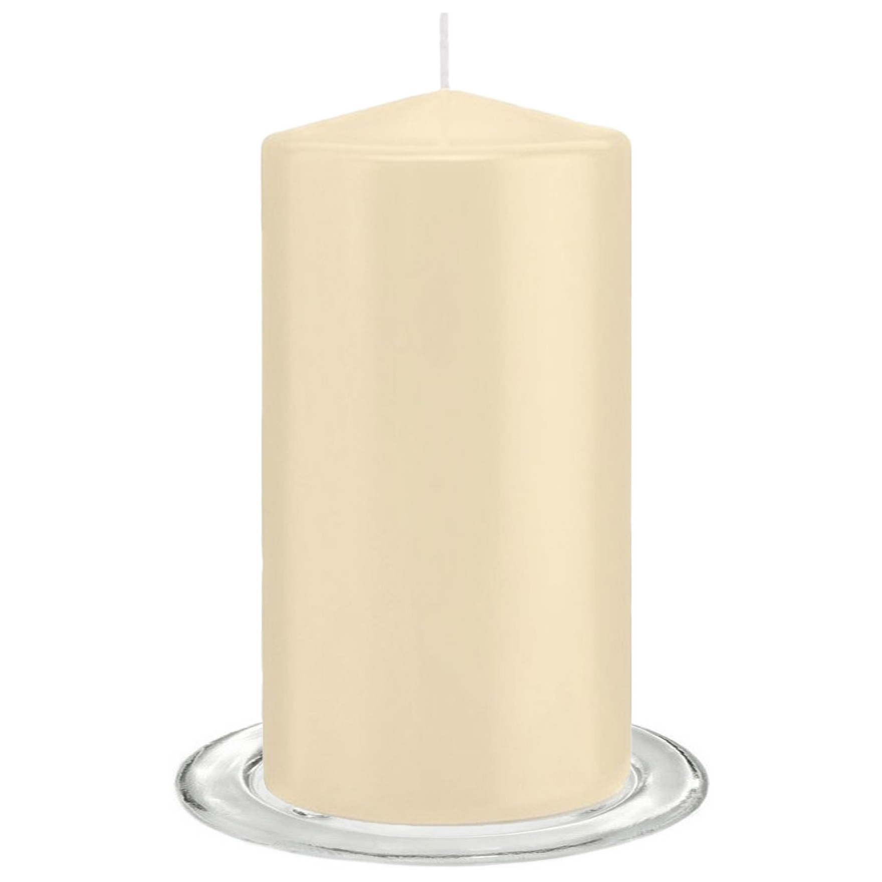 Trend Candles Stompkaarsen met glazen onderzetters set van 2x stuks creme wit 8 x 15 cm