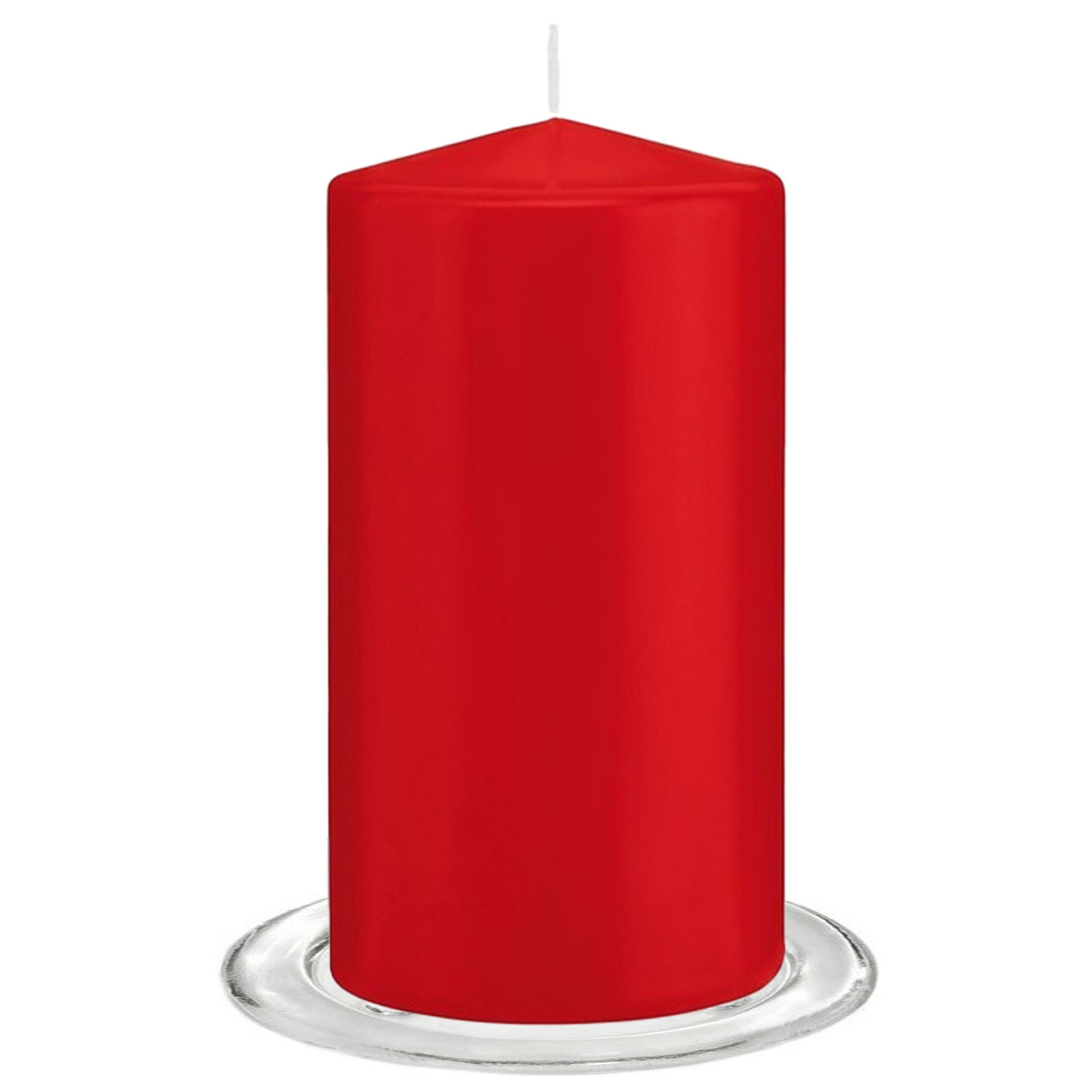 Trend Candles Stompkaarsen met glazen onderzetters set van 2x stuks helder rood 8 x 15 cm