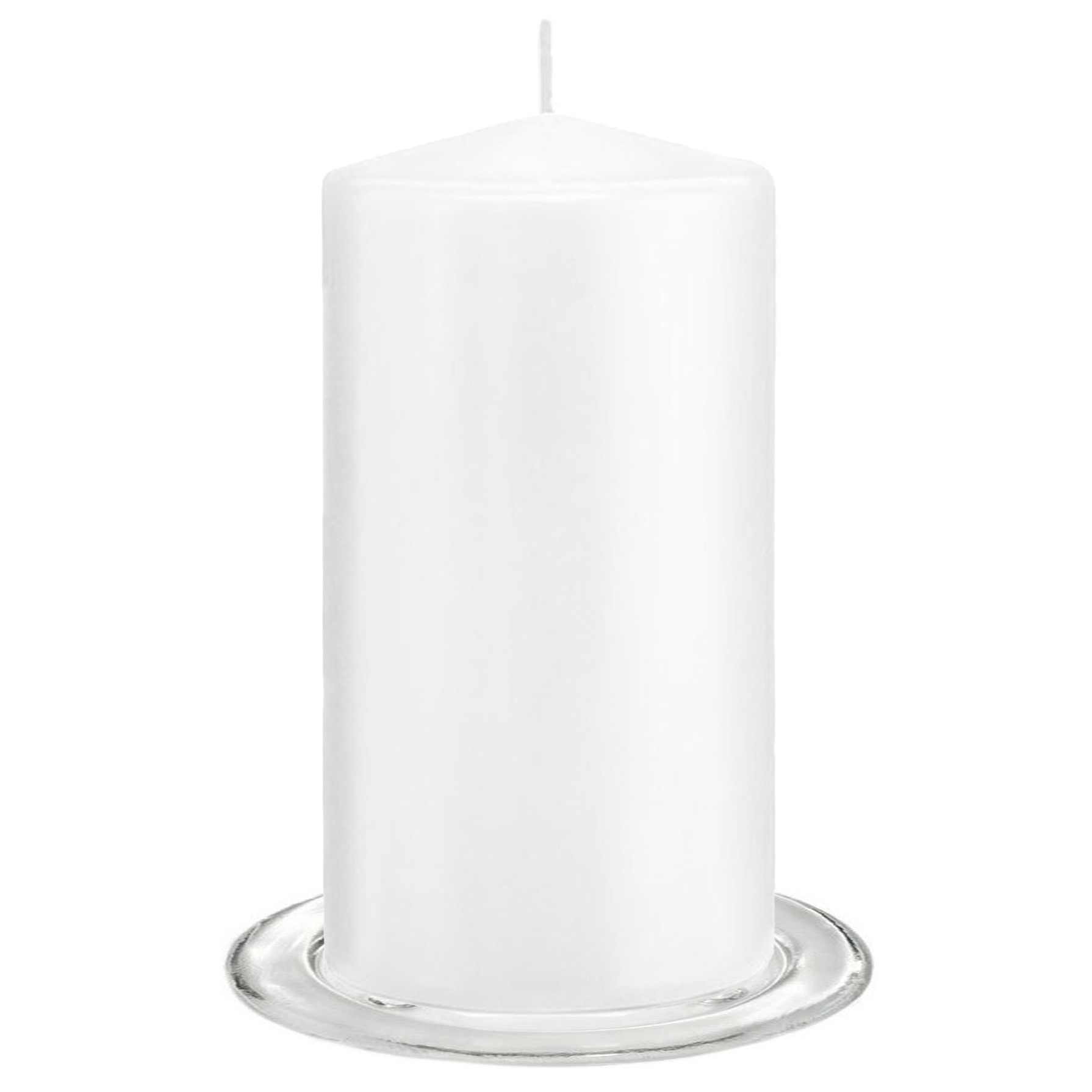 Trend Candles Stompkaarsen met glazen onderzetters set van 2x stuks helder wit 8 x 15 cm