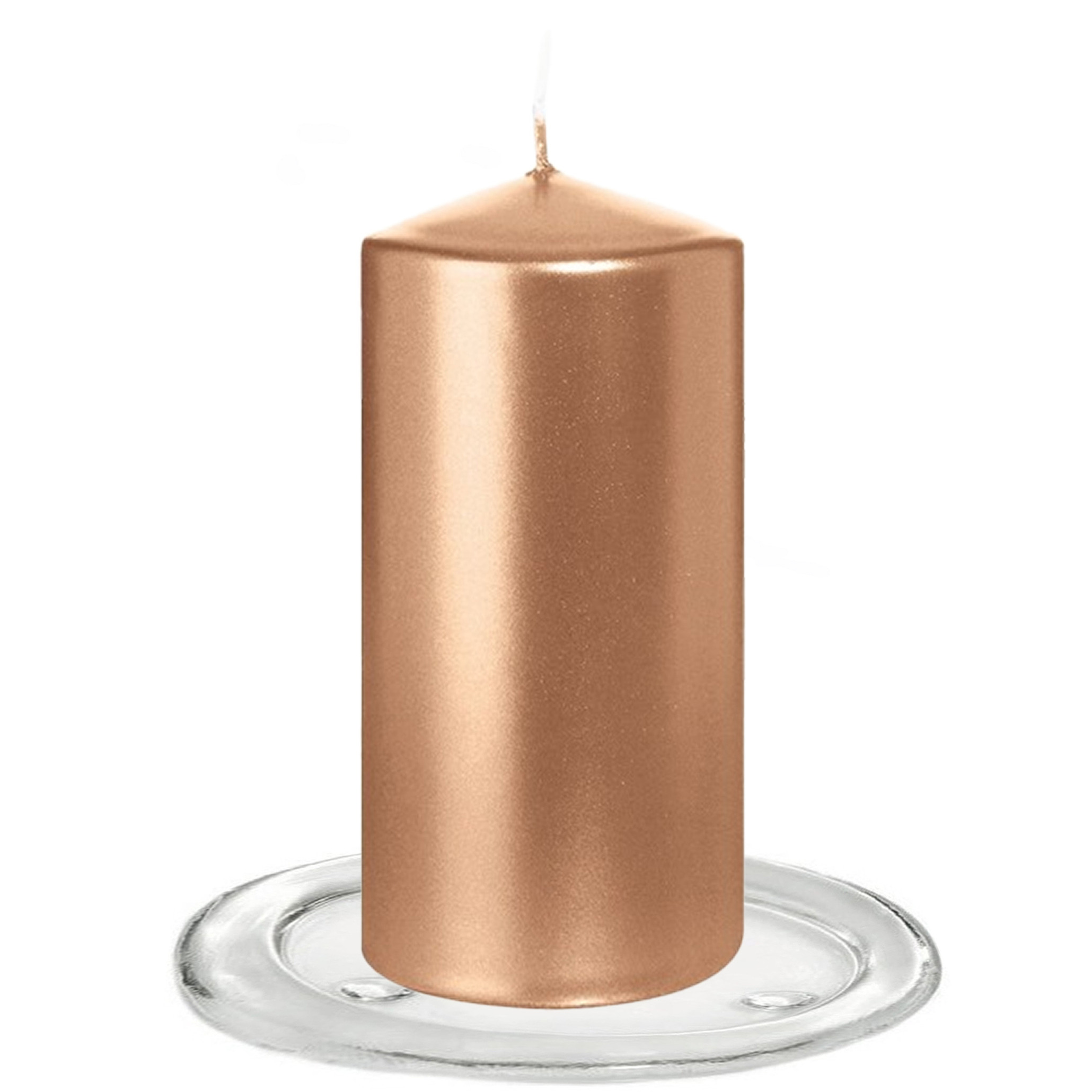 Trend Candles Stompkaarsen met glazen onderzetters set van 2x stuks rose goud 6 x 12 cm