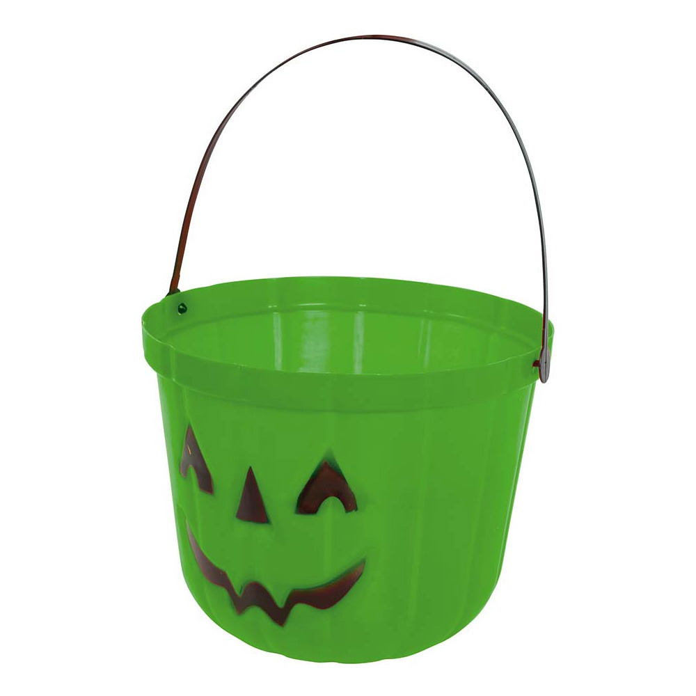 Trick or treat snoep emmertje - pompoen - groen - D20 cm - Halloween snoepjes emmer