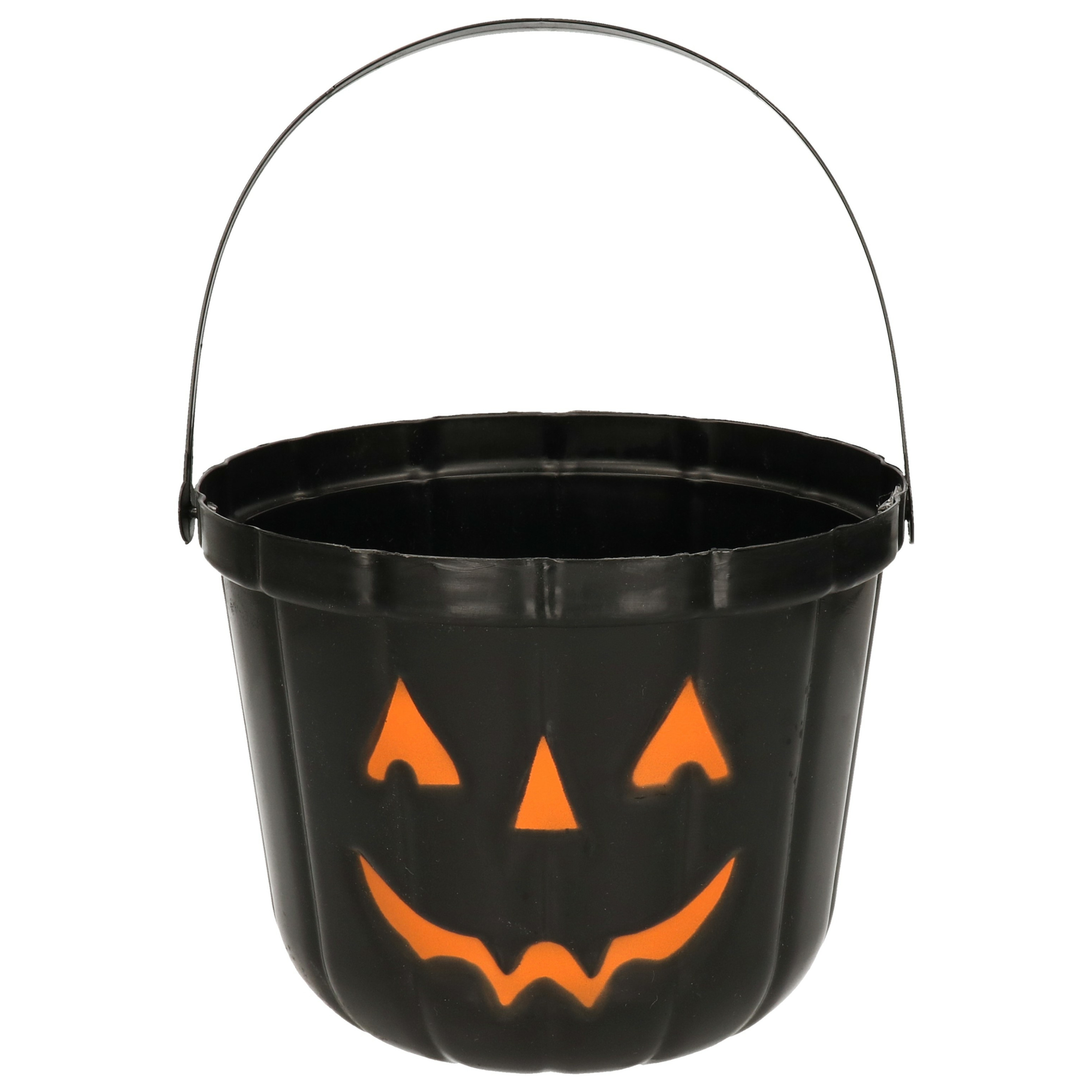 Trick or treat snoep emmertje - pompoen - zwart - D20 cm - Halloween snoepjes emmer