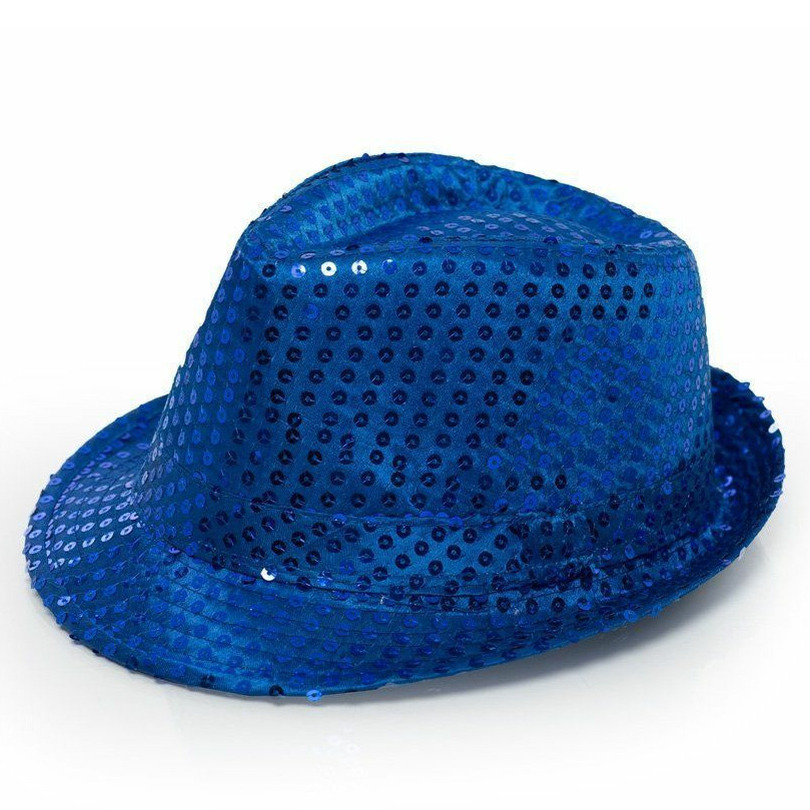 Trilby hoed met pailletten blauw polyester glitter