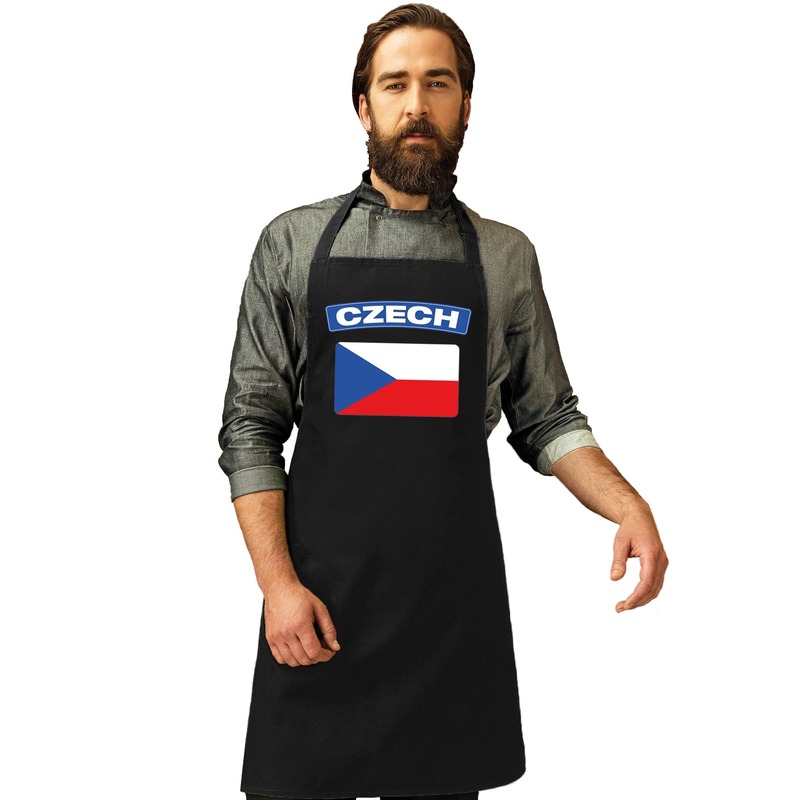 Tsjechie vlag barbecueschort/ keukenschort zwart volwassenen