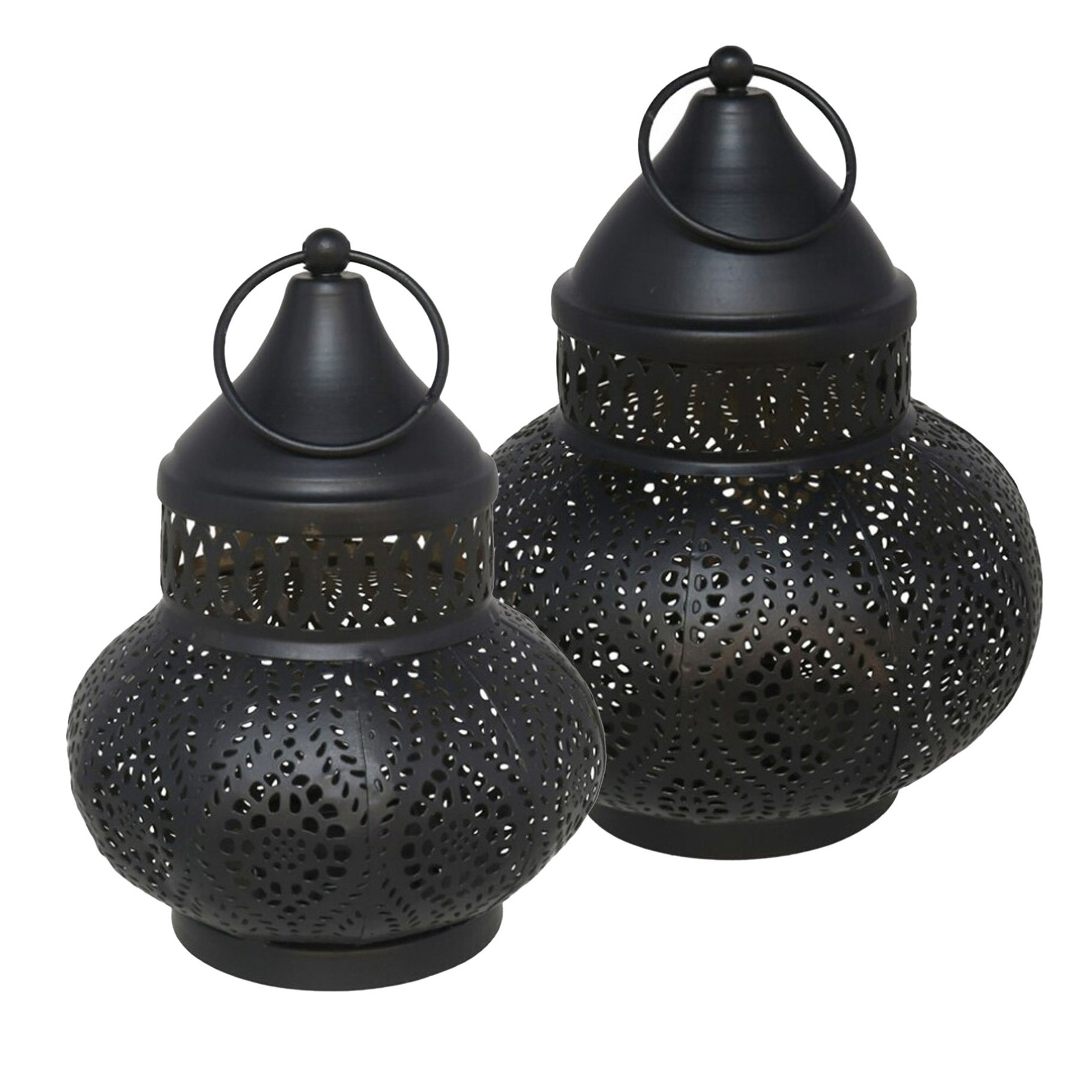 Tuin deco lantaarns set van 2 - Marokkaanse sfeer - zwart/goud - metaal - buitenverlichting