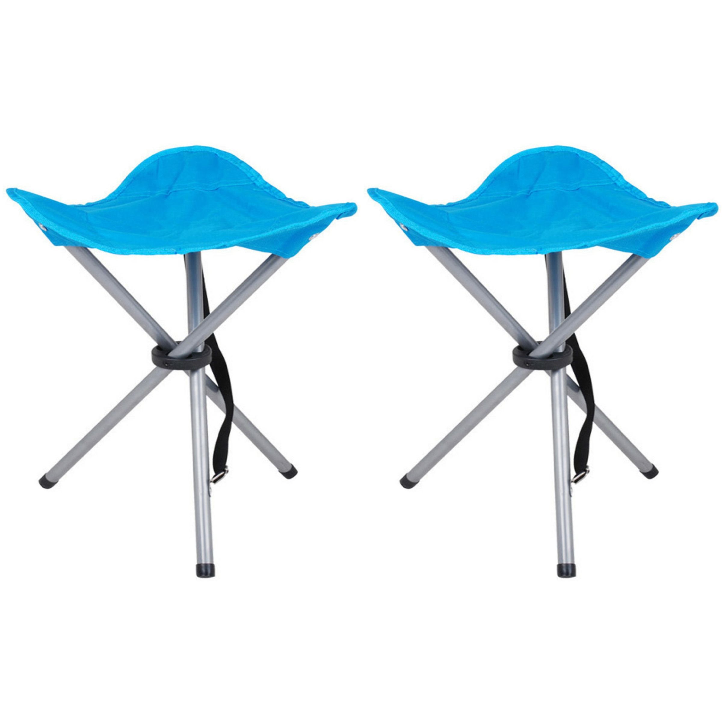 Urban Living bijzet krukje-stoeltje 2x Opvouwbaar Camping-outdoor D32 x H43 cm Blauw
