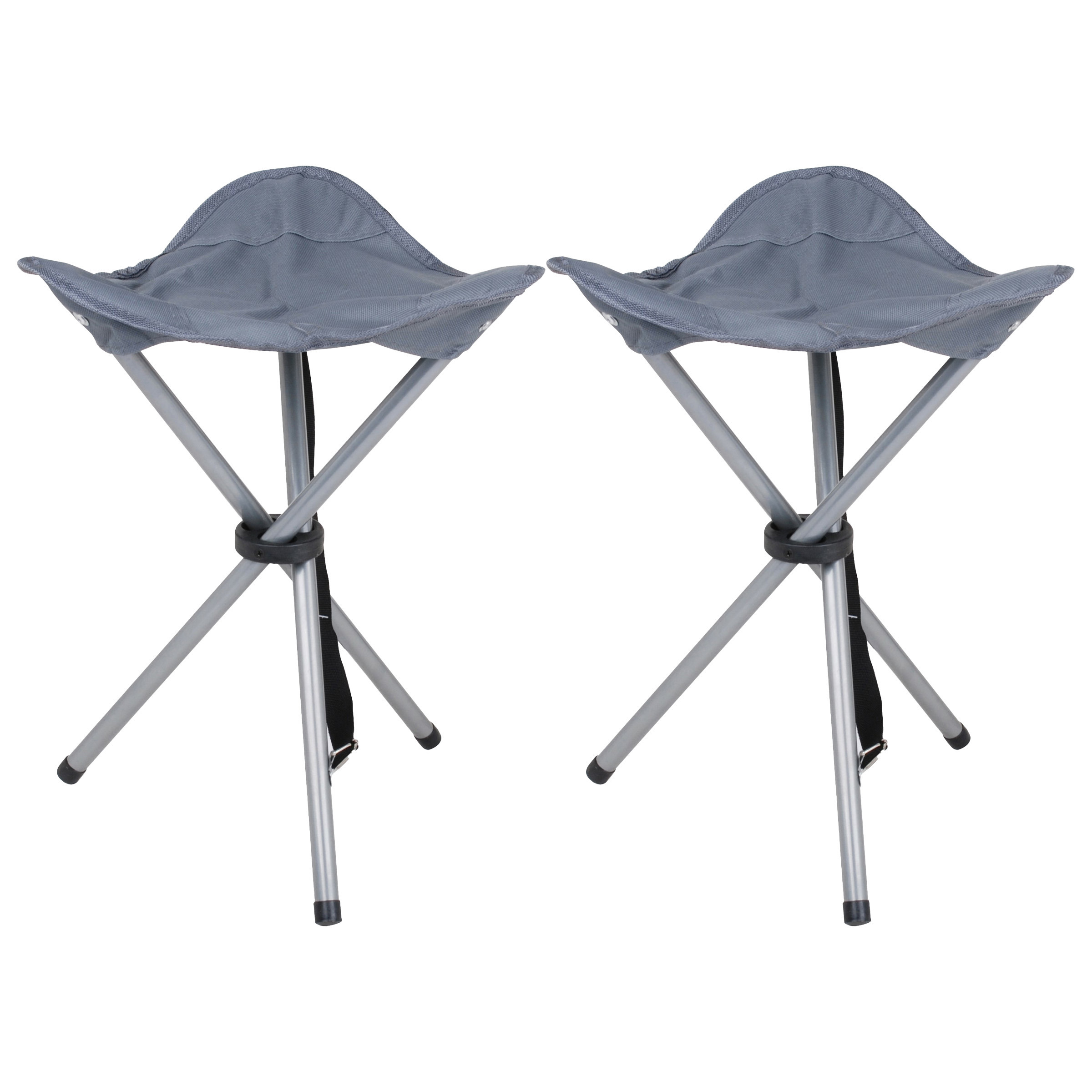 Urban Living bijzet krukje-stoeltje 2x Opvouwbaar Camping-outdoor D32 x H43 cm Grijs