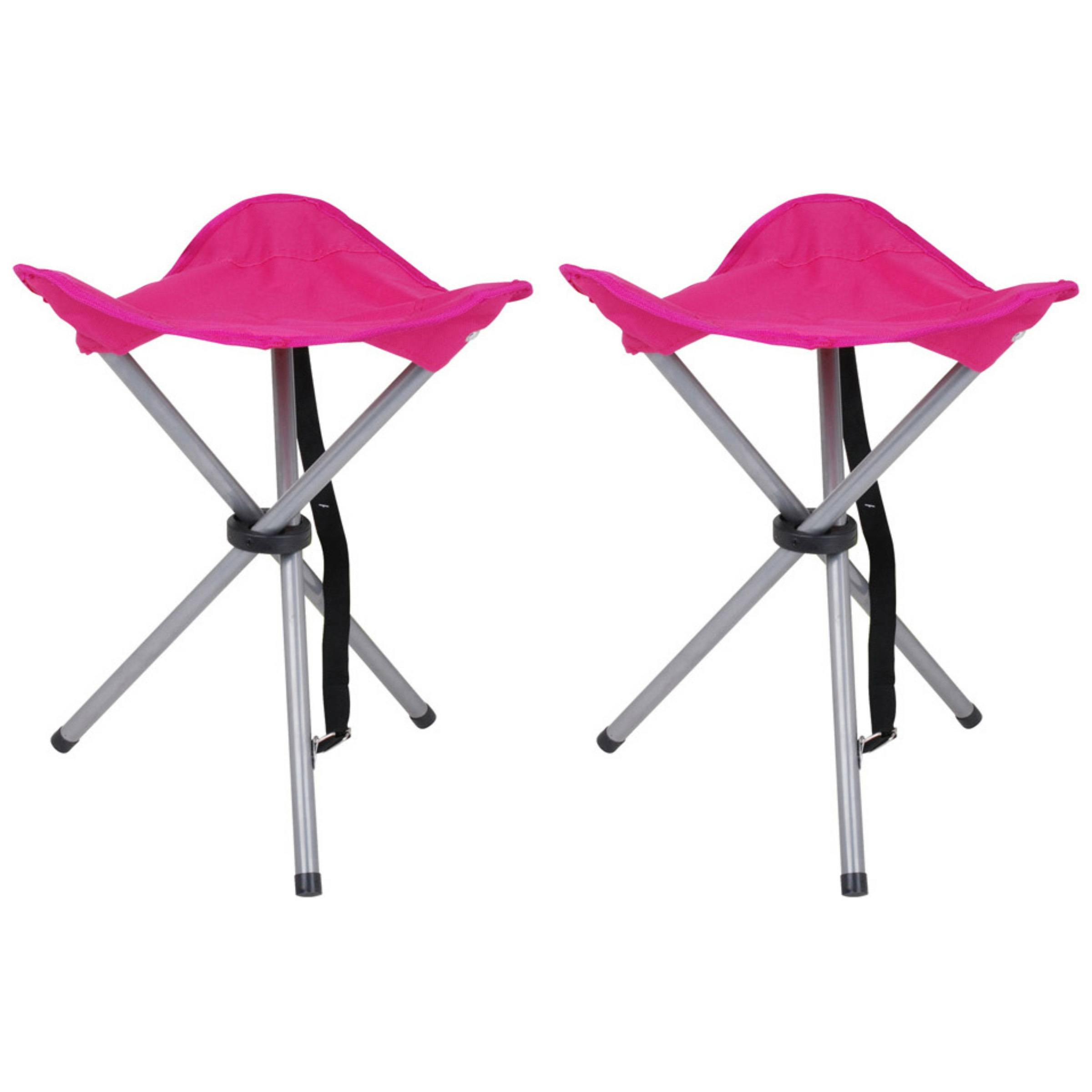 Urban Living bijzet krukje-stoeltje 2x Opvouwbaar Camping-outdoor D32 x H43 cm Roze