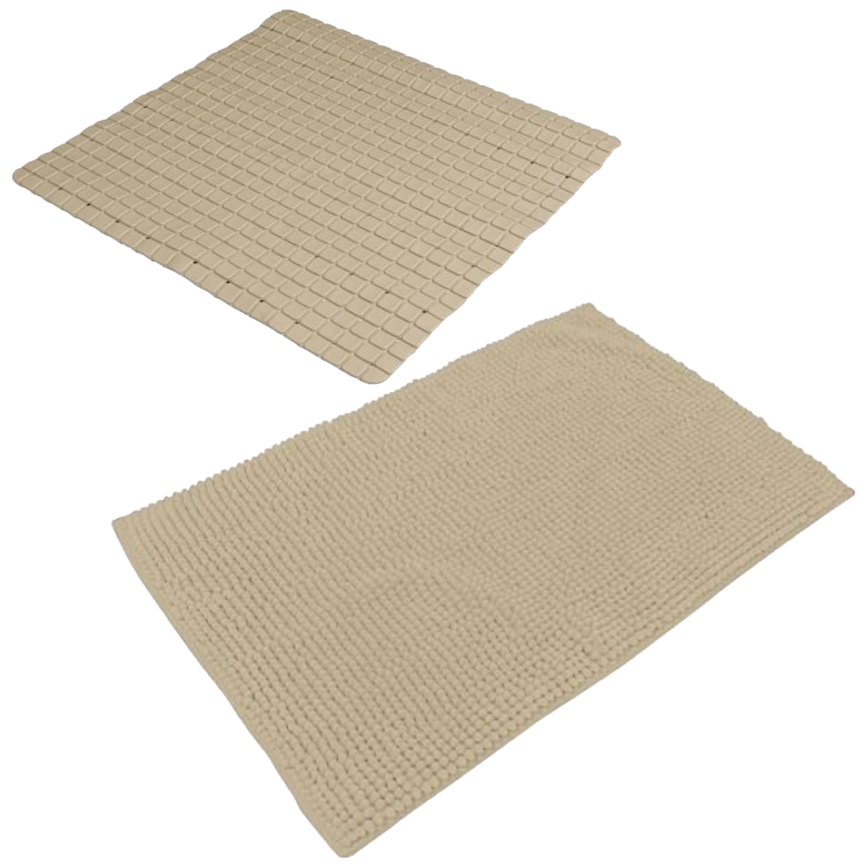 Urban Living Douche anti-slip en droogloop mat-tapijt badkamer set rubber-polyester beige