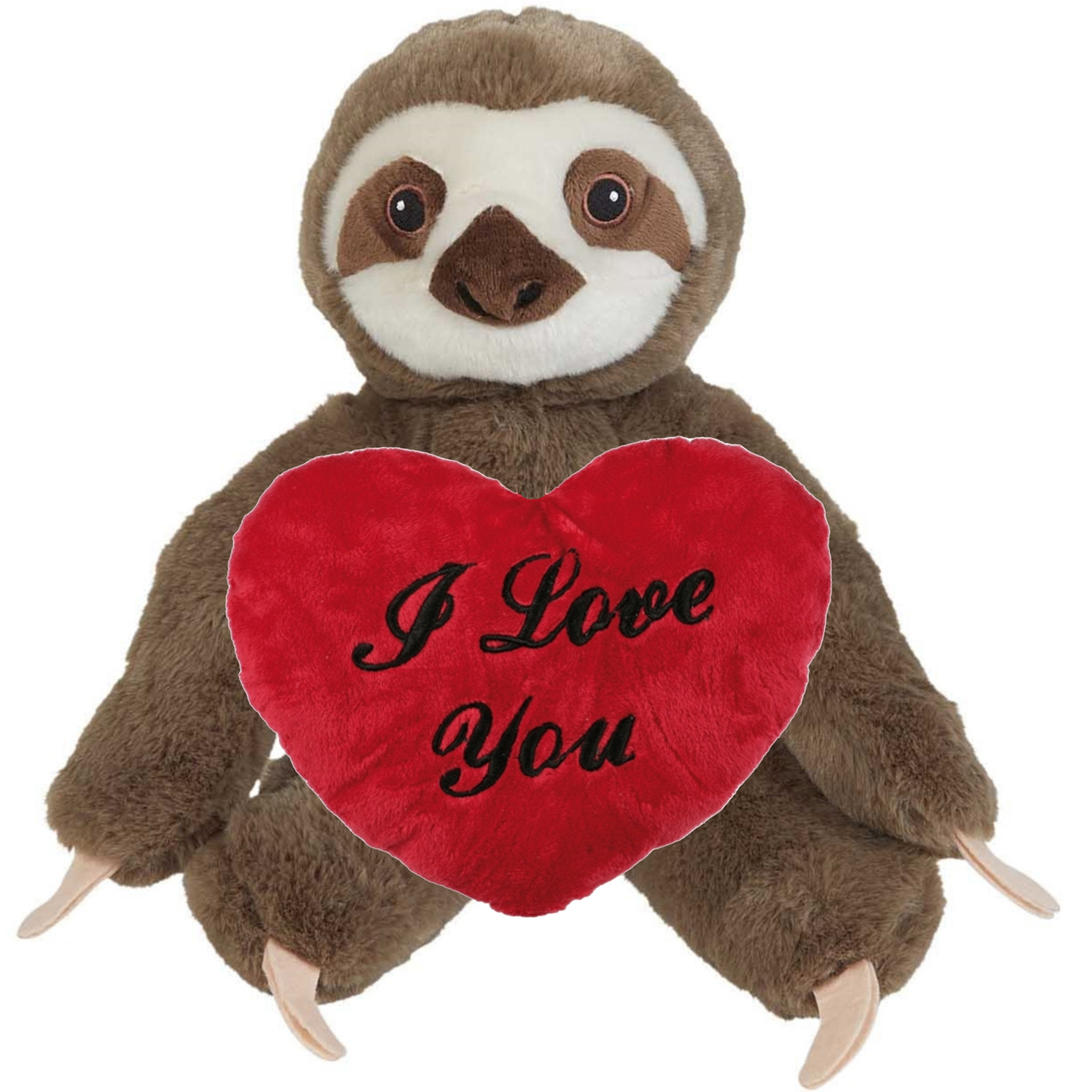 Keel Toys Valentijn Love cadeau set - Knuffel Luiaard met rood Love you hartje 10 cm -