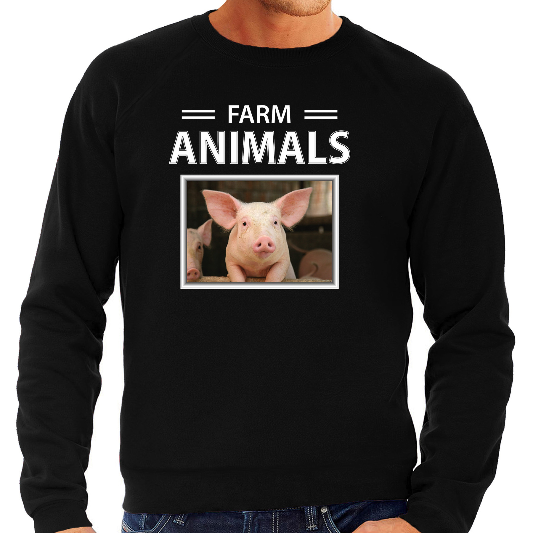 Varkens sweater-trui met dieren foto farm animals zwart voor heren