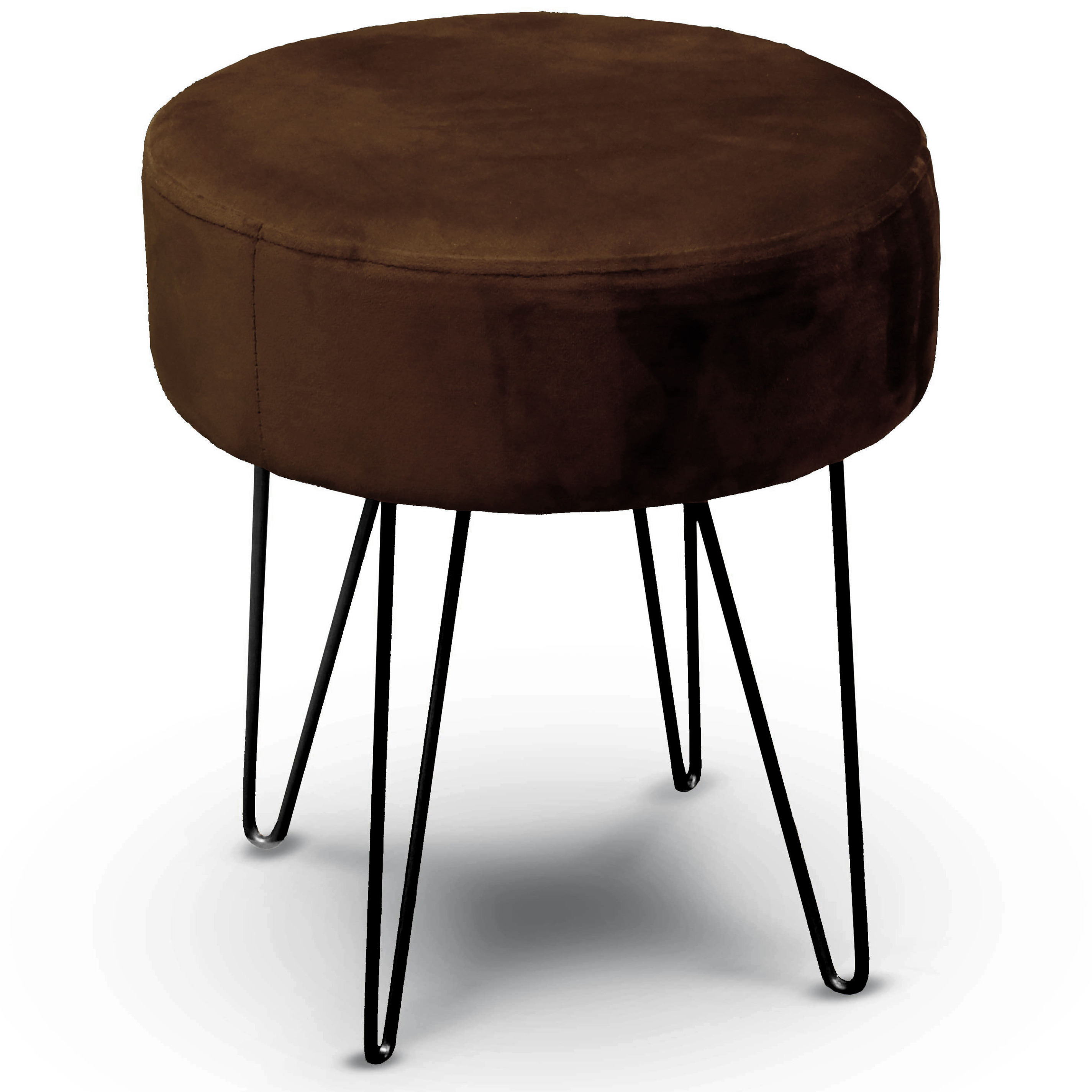 Velvet kruk Davy - donker bruin - metaal/stof - D35 x H40 cm - bijzet stoeltjes