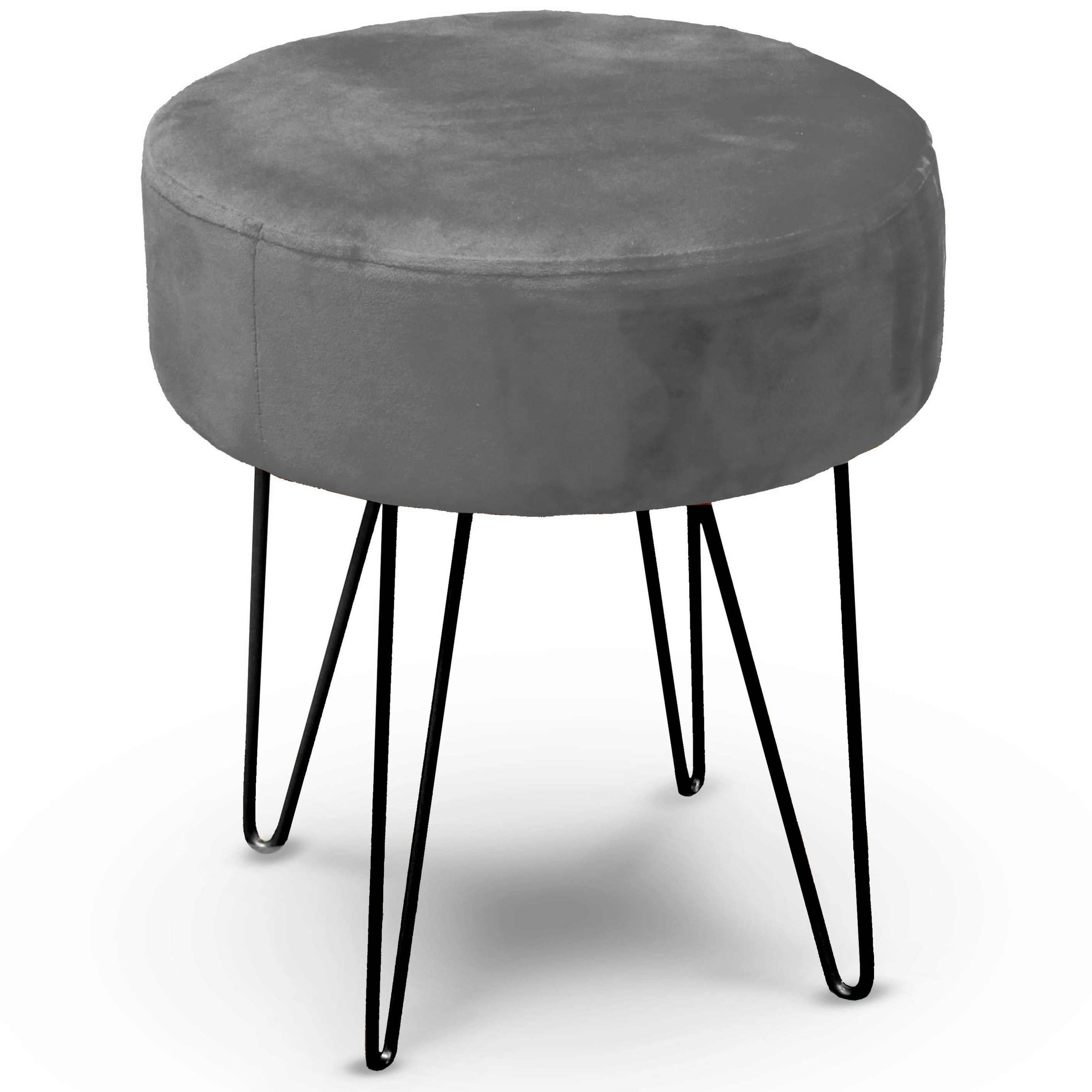 Velvet kruk Davy grijs metaal-stof D35 x H40 cm bijzet stoeltjes
