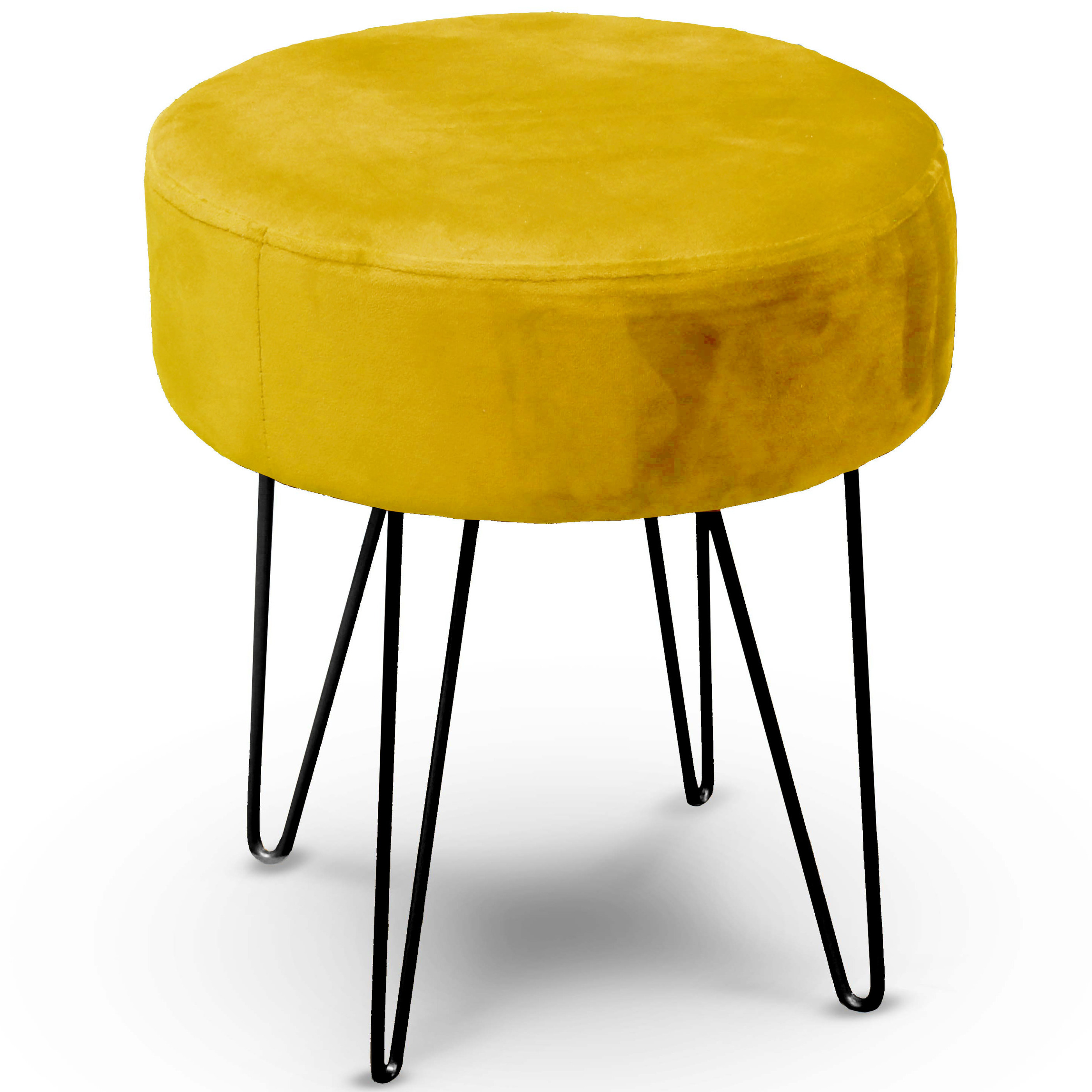 Velvet kruk Davy - oker geel - metaal/stof - D35 x H40 cm - bijzet stoeltjes