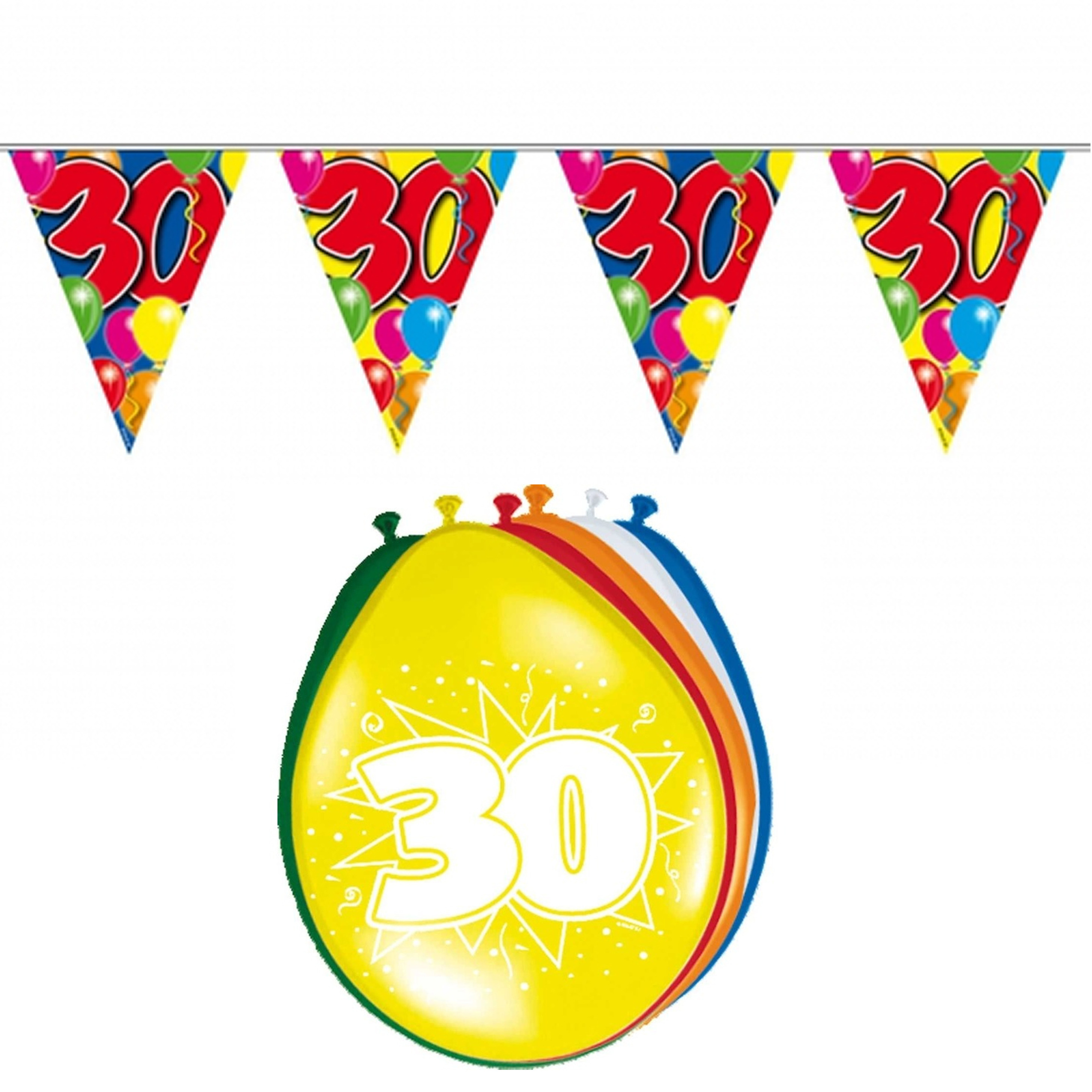 Verjaardag feest 30 jaar versieringen pakket vlaggetjes en ballonnen