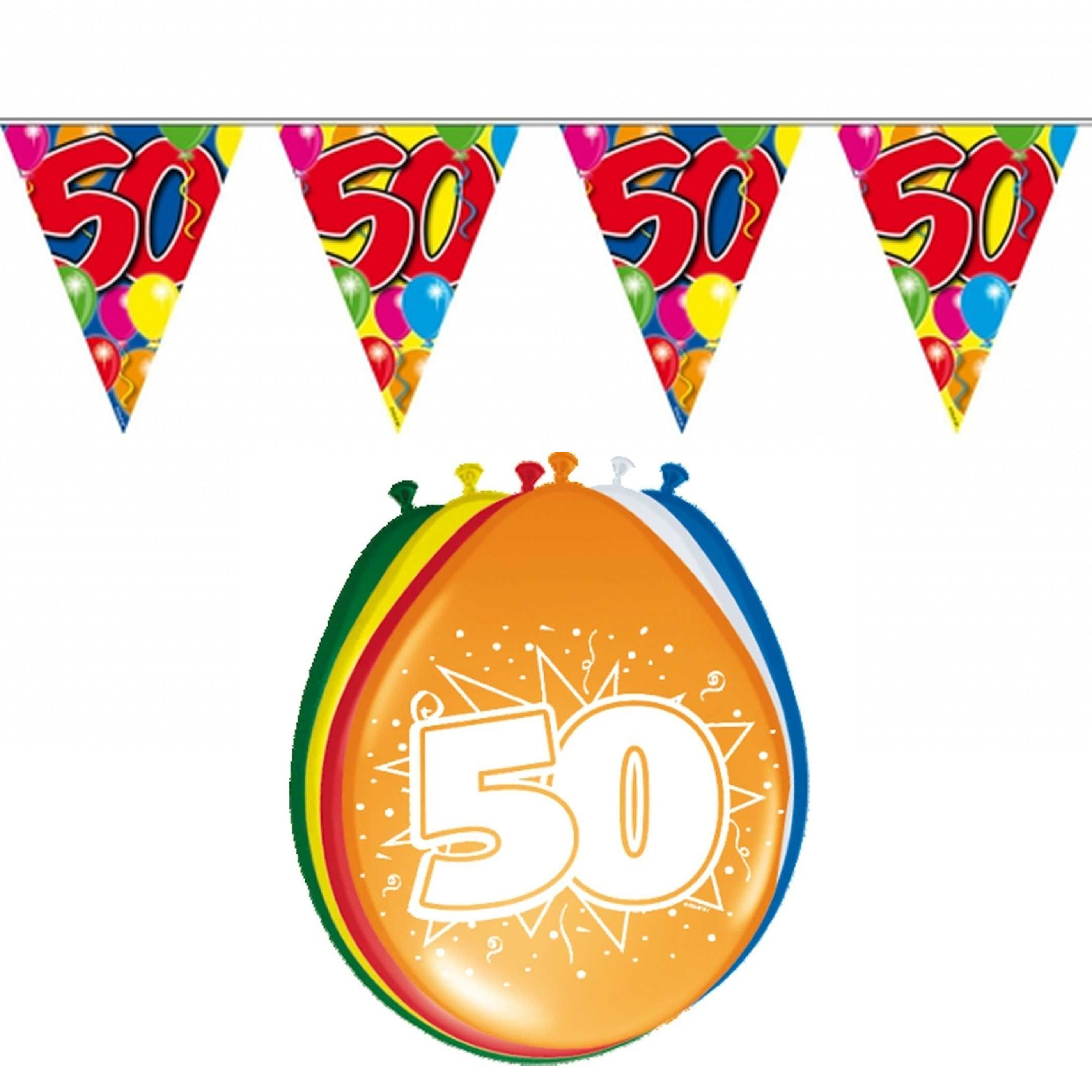 Verjaardag feest 50 jaar versieringen pakket vlaggetjes en ballonnen