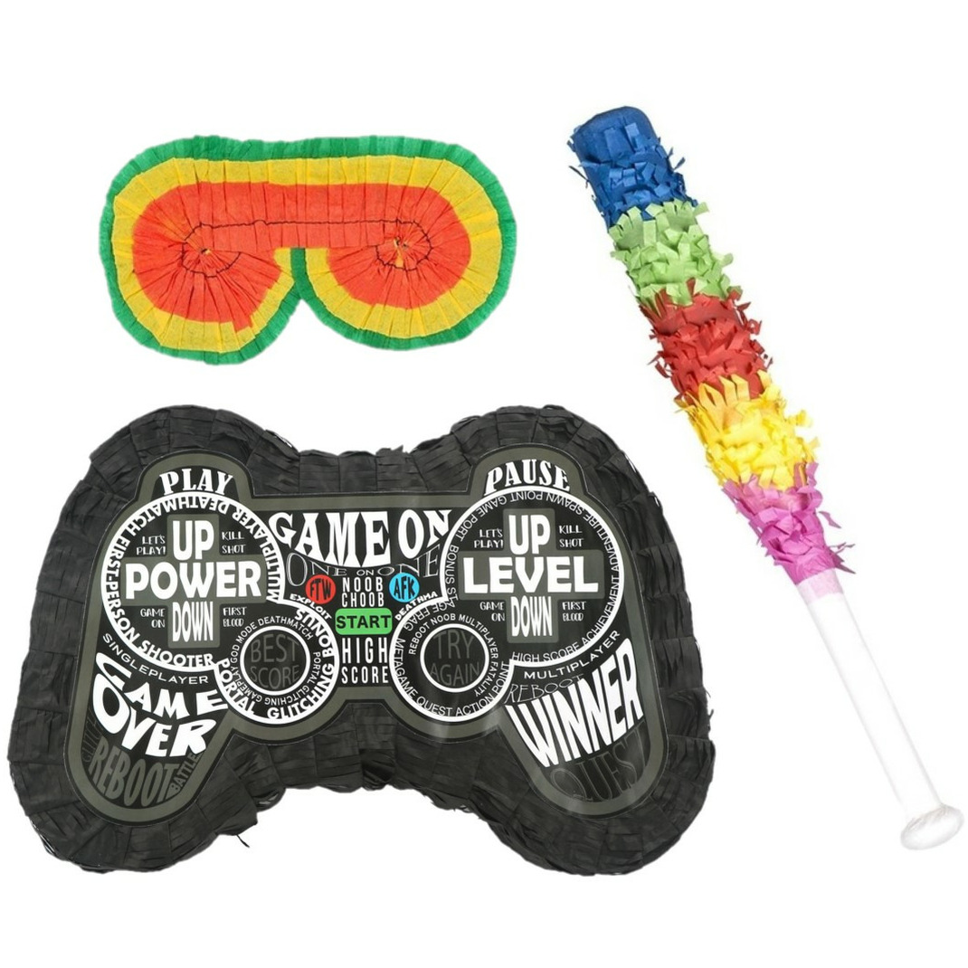 Verjaardag Pinata Game controller van 43 cm set met stok en masker