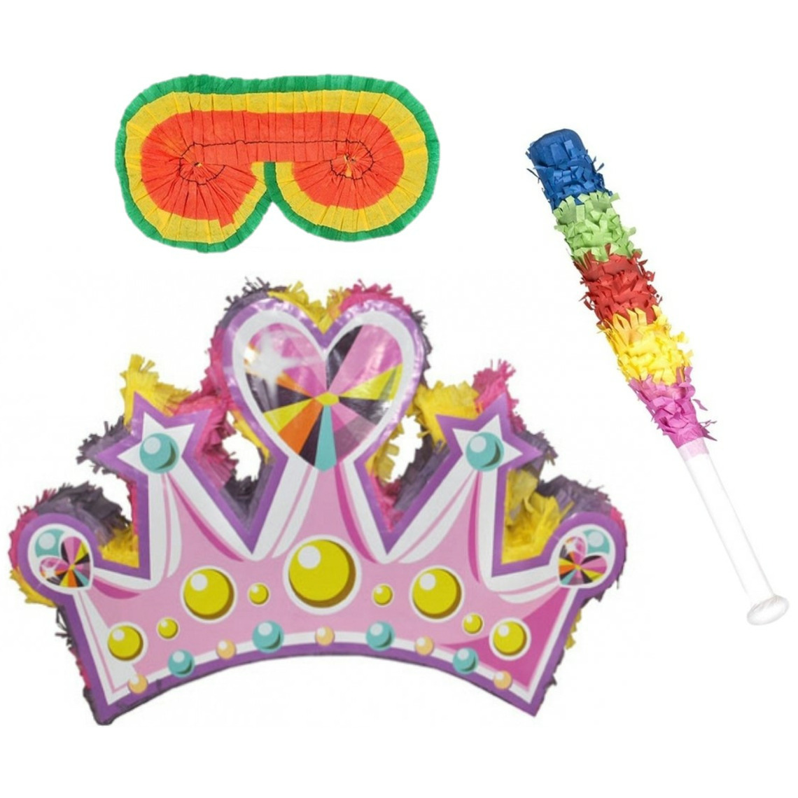 Verjaardag Pinata Prinsessen kroon van 61 cm set met stok en masker