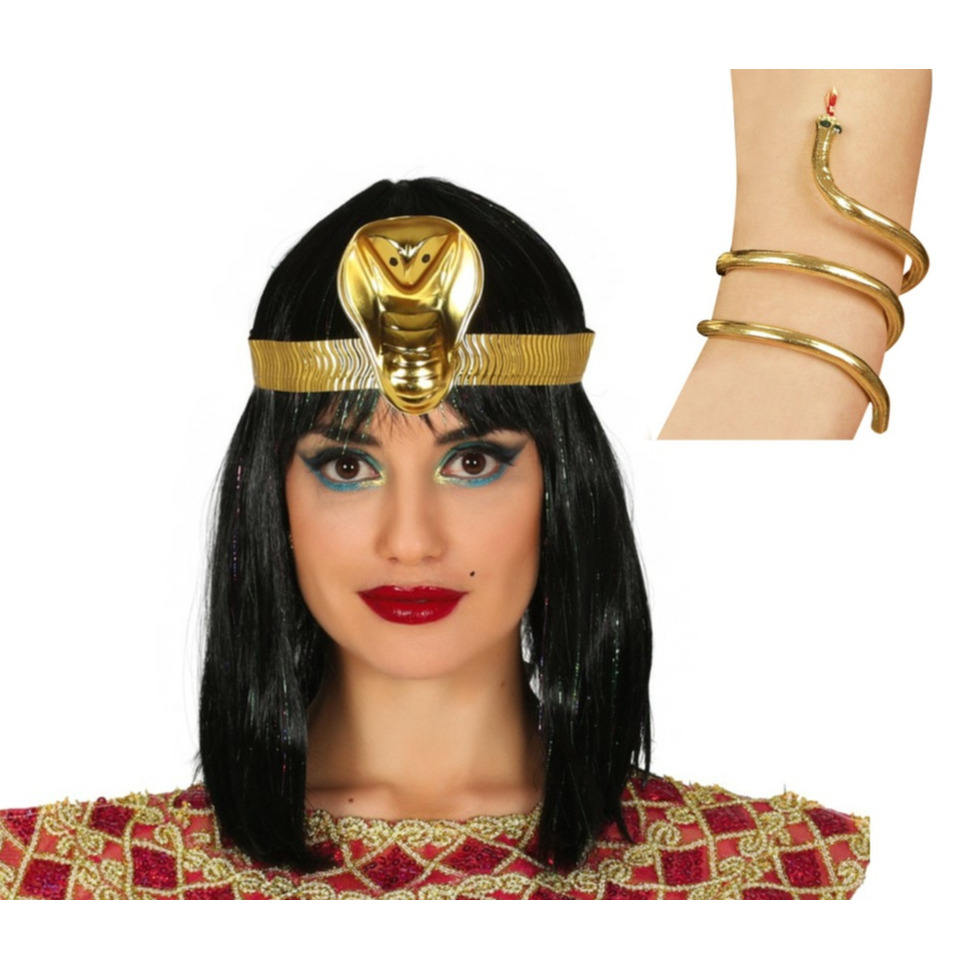 Verkleed accessoire setje Cleopatra hoofdband en armband goud Egypte thema party